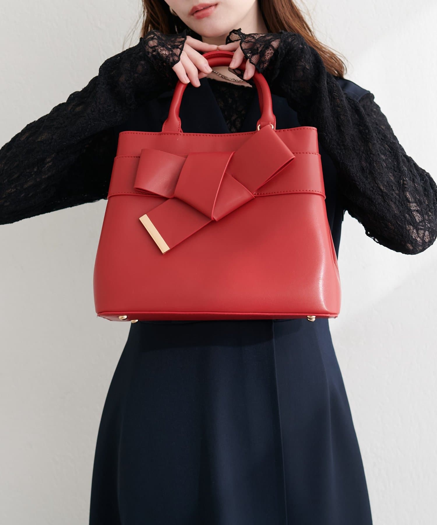 natural couture(ナチュラルクチュール) 合皮リボンアイコンバッグ