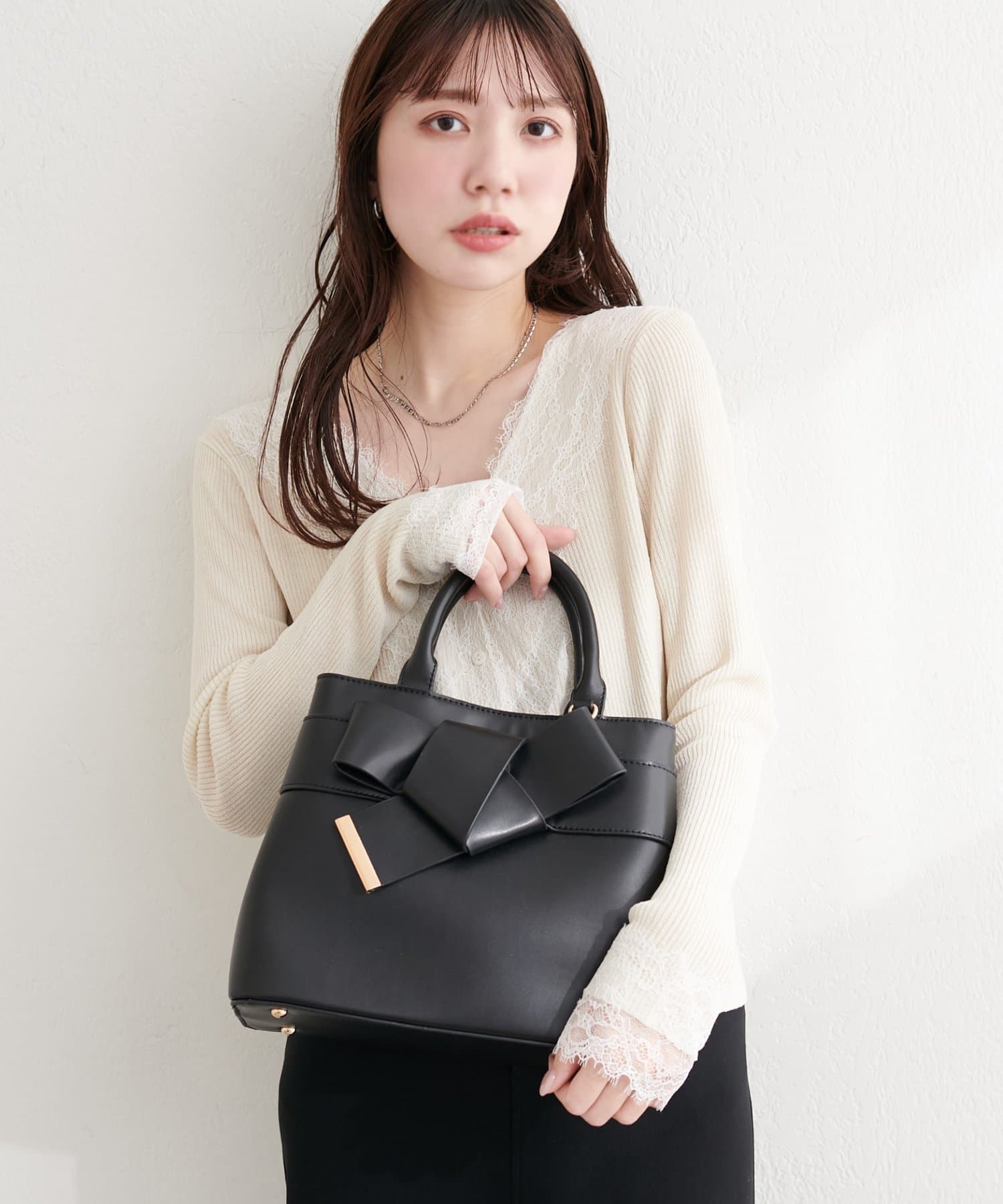 natural couture(ナチュラルクチュール) 合皮リボンアイコンバッグ