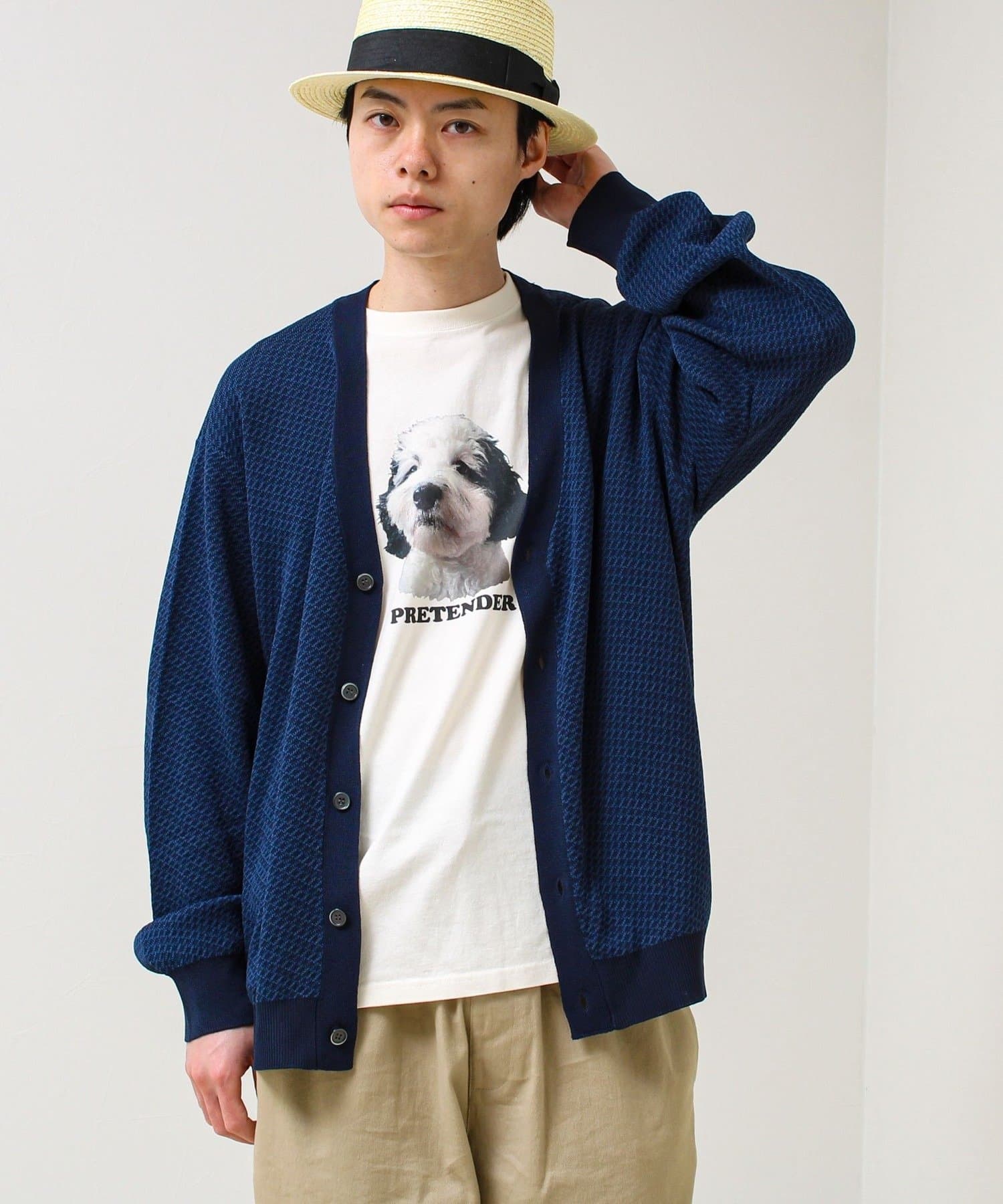 FREDY & GLOSTER(フレディ アンド グロスター) 【シャリ感で軽やか】バーズアイVネック crunchyカーデ