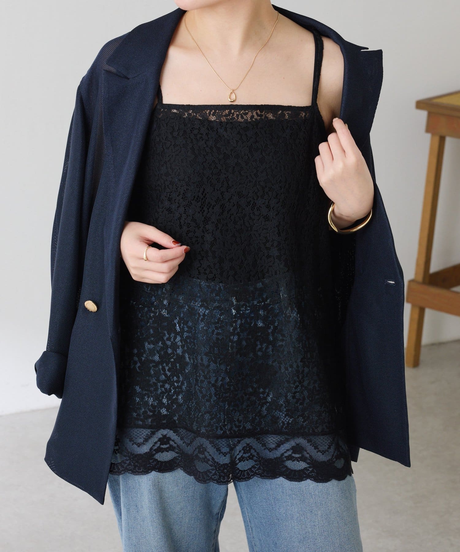 COLLAGE GALLARDAGALANTE(コラージュ ガリャルダガランテ) 【オールシーズン使える◎】スカラップレースキャミソール/レイヤードアイテム