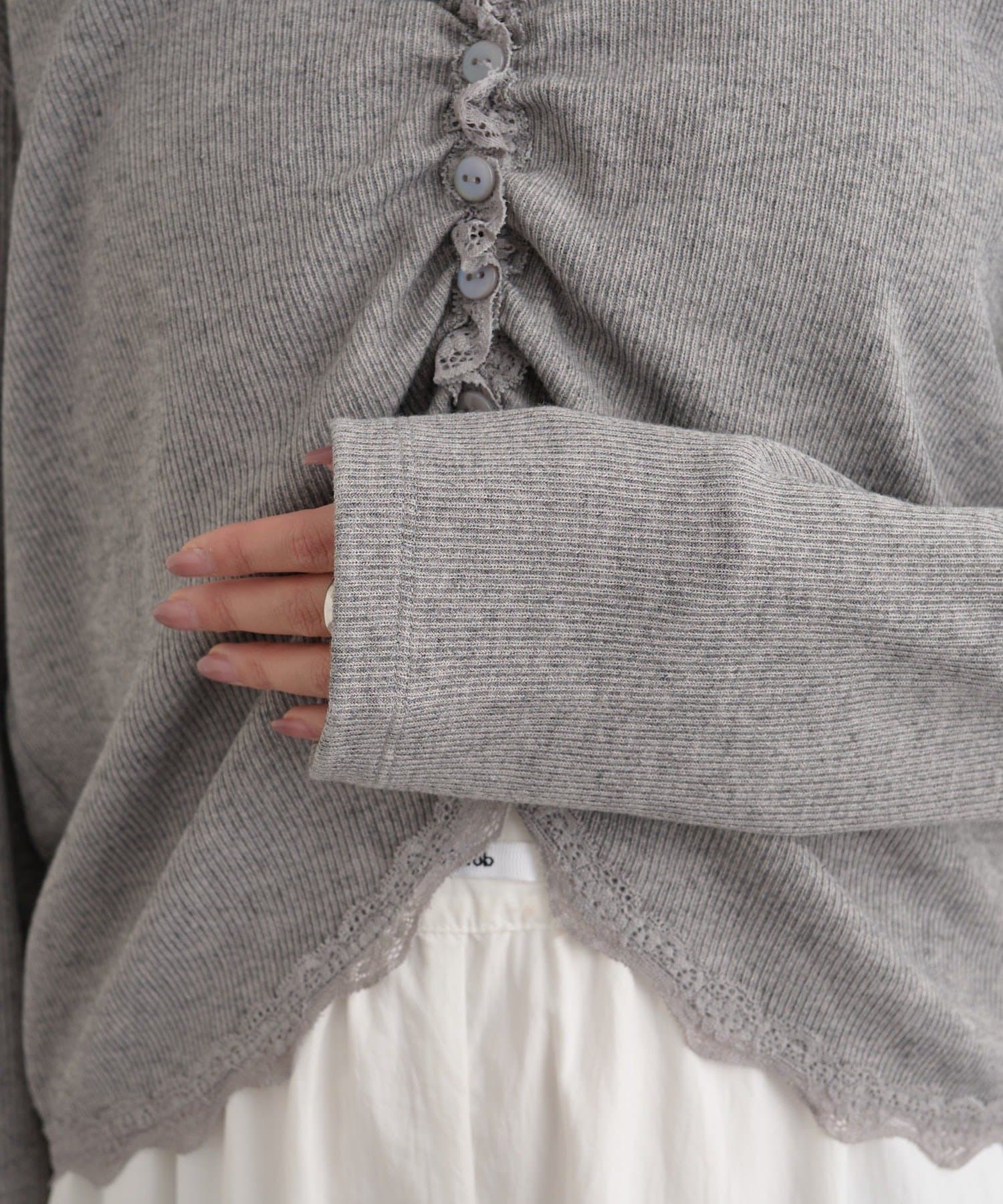 mystic(ミスティック) ギャザーレースリブカーディガン