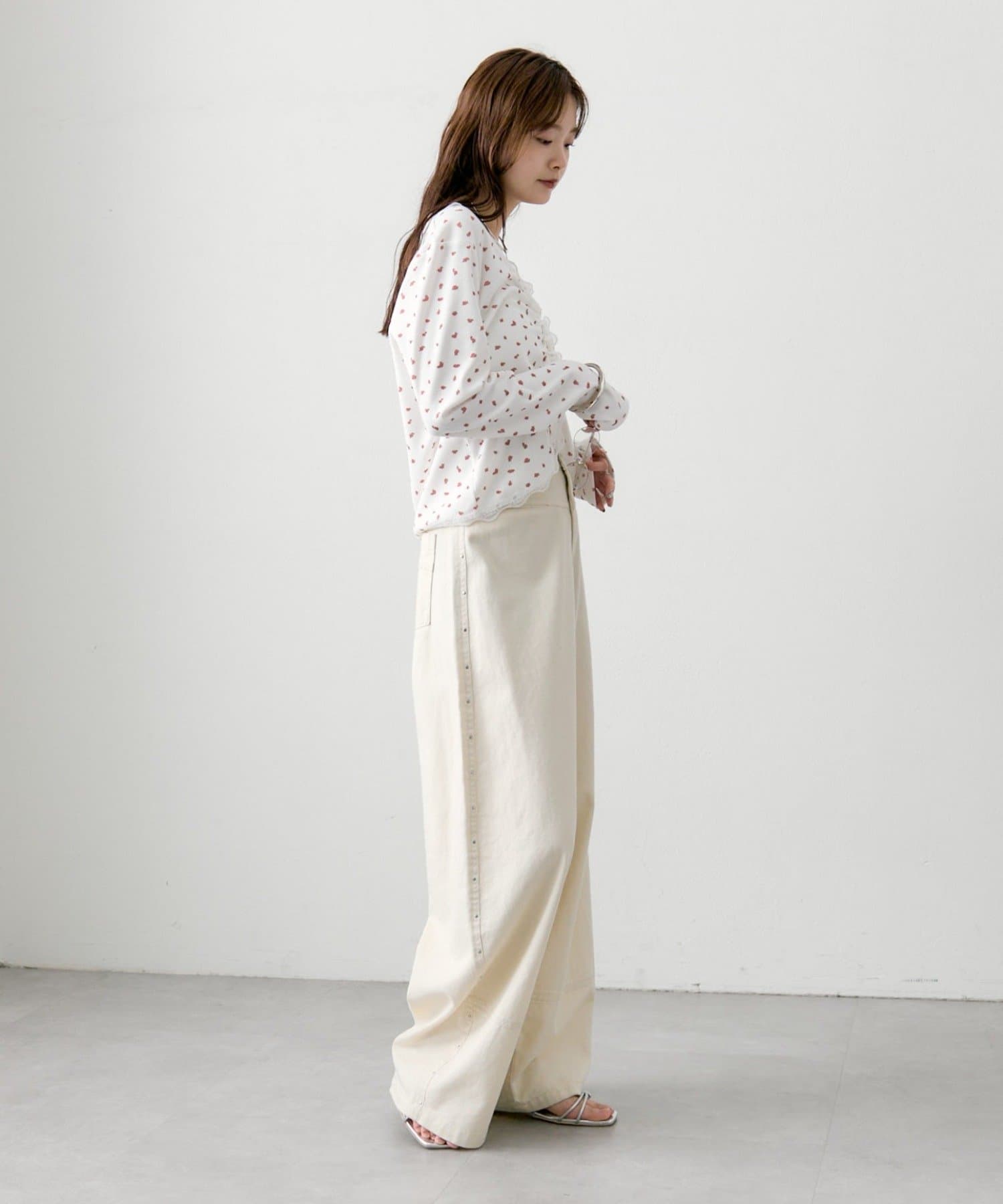 mystic(ミスティック) 《新色花柄/ドット》【店頭でも人気/追加決定！》ギャザーレースリブカーディガン