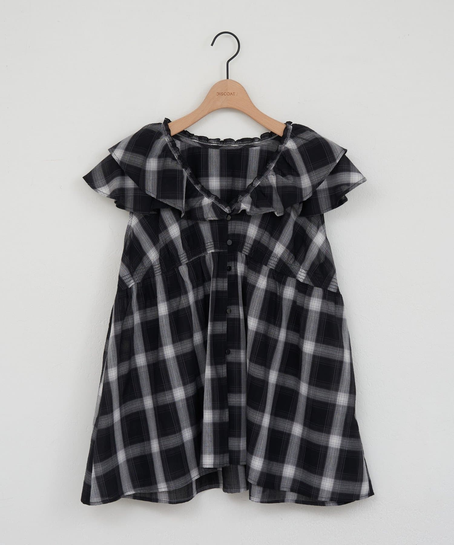 DISCOAT(ディスコート) シアーチェックノースリフリルブラウス