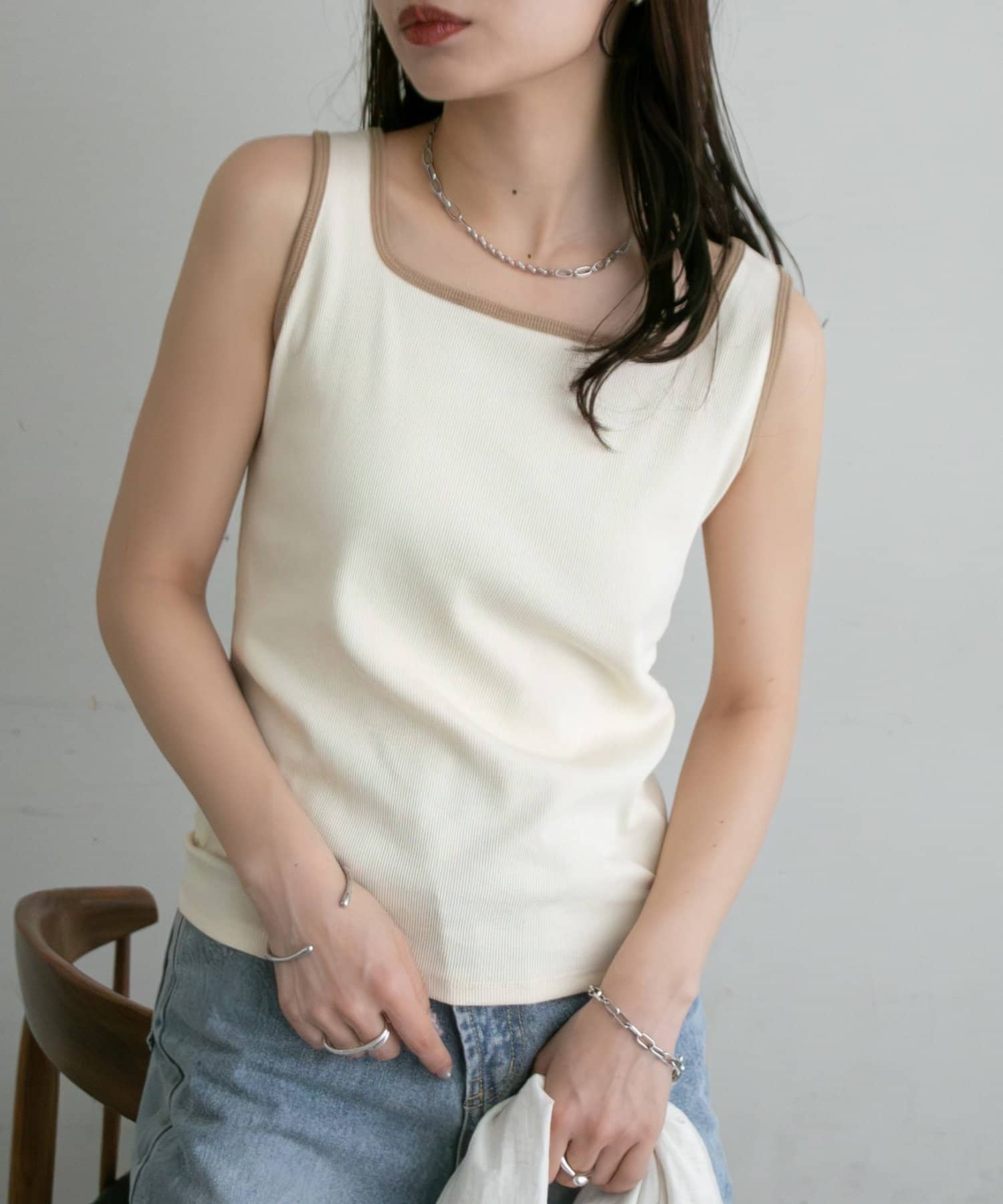 DISCOAT(ディスコート) リブスクエアネックタンク