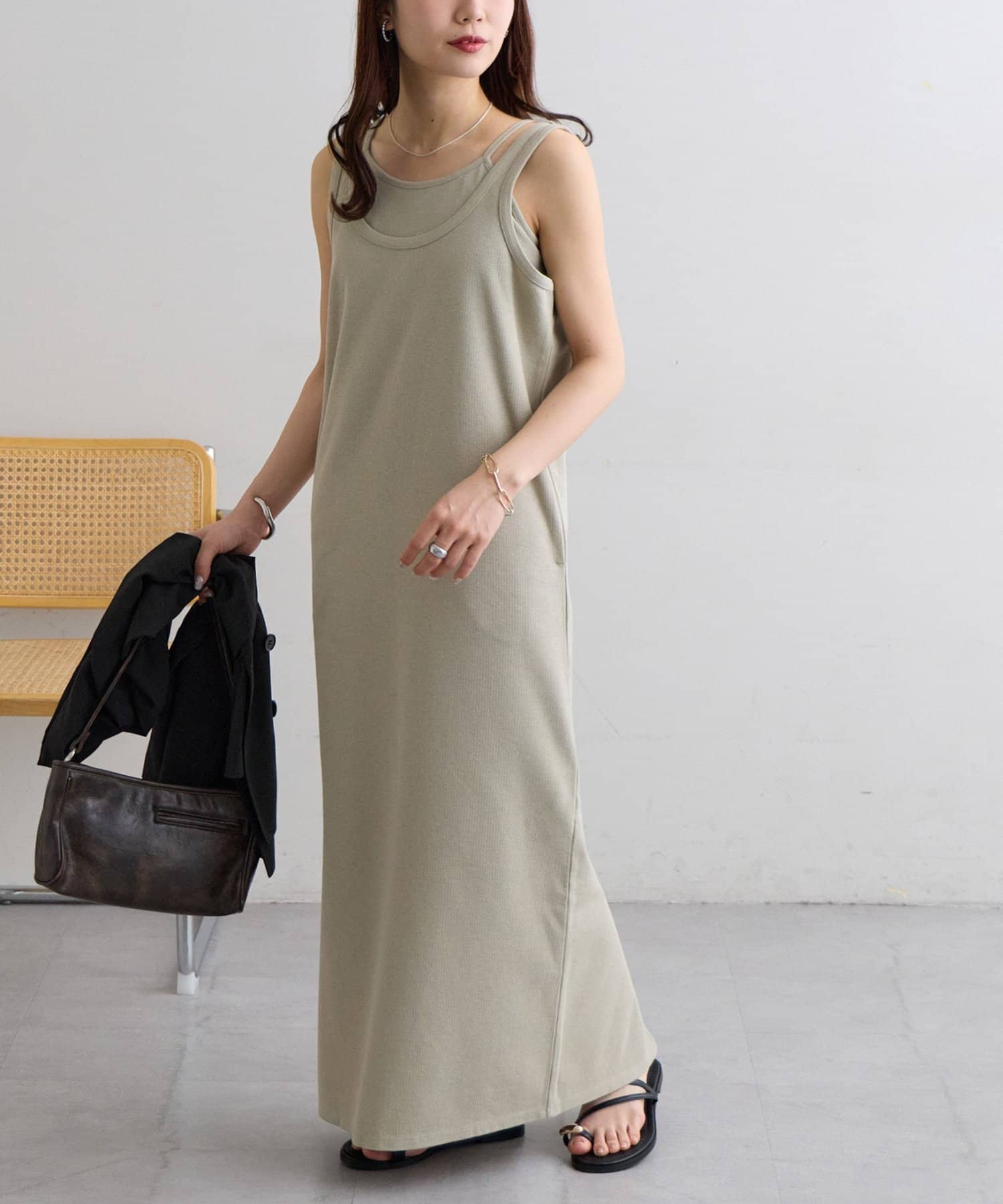 DISCOAT(ディスコート) カップ付キャミセットUネックノースリワンピース