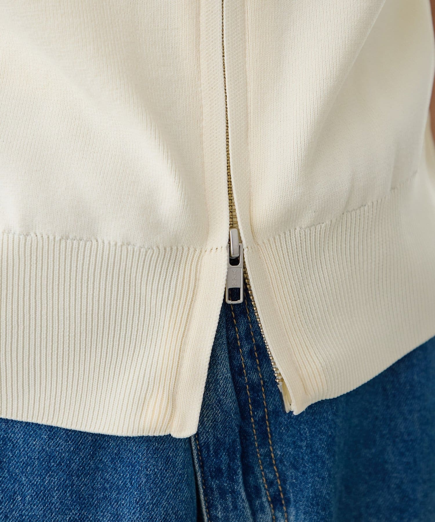 DISCOAT(ディスコート) ライトスポンディッシュ衿付Wジップ半袖カーディガン