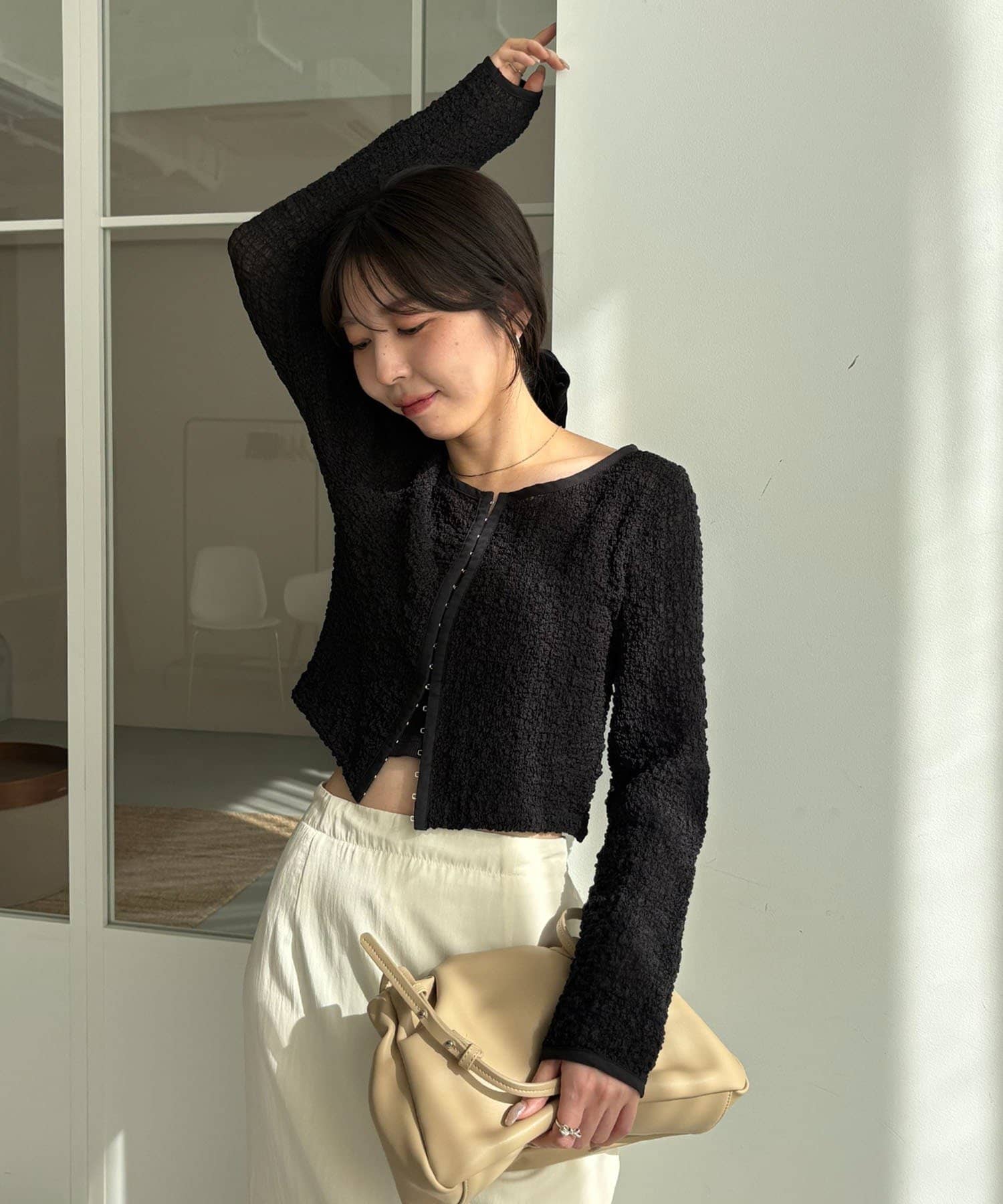 CAPRICIEUX LE'MAGE(カプリシュレマージュ) 【mana企画】シャーリングホックブラウス