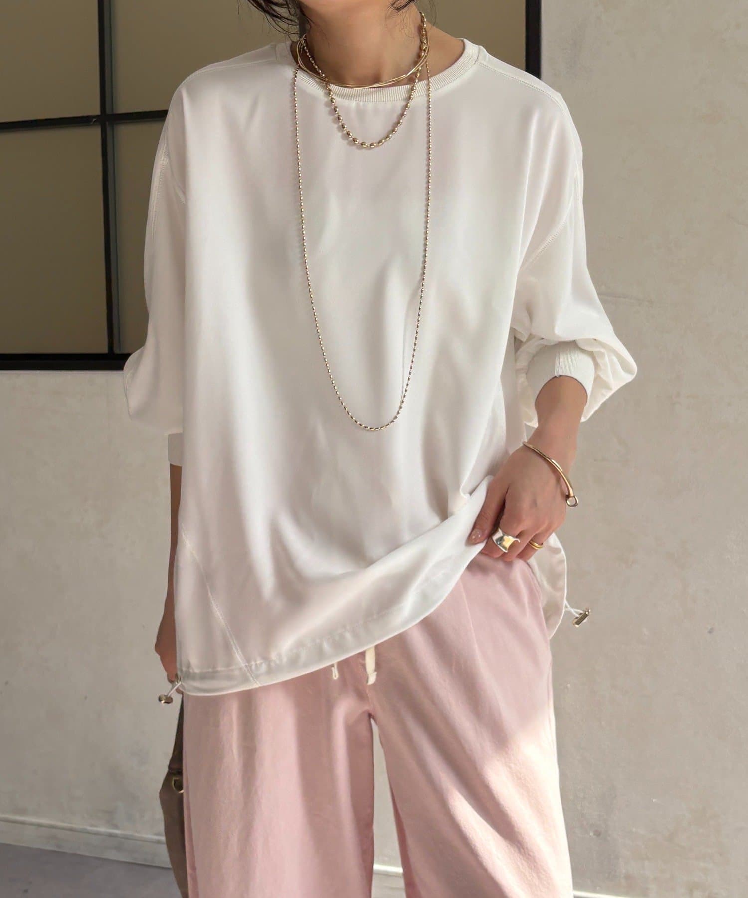 袖ニット切替ドロストジョーゼットブラウス | DOUDOU(ドゥドゥ