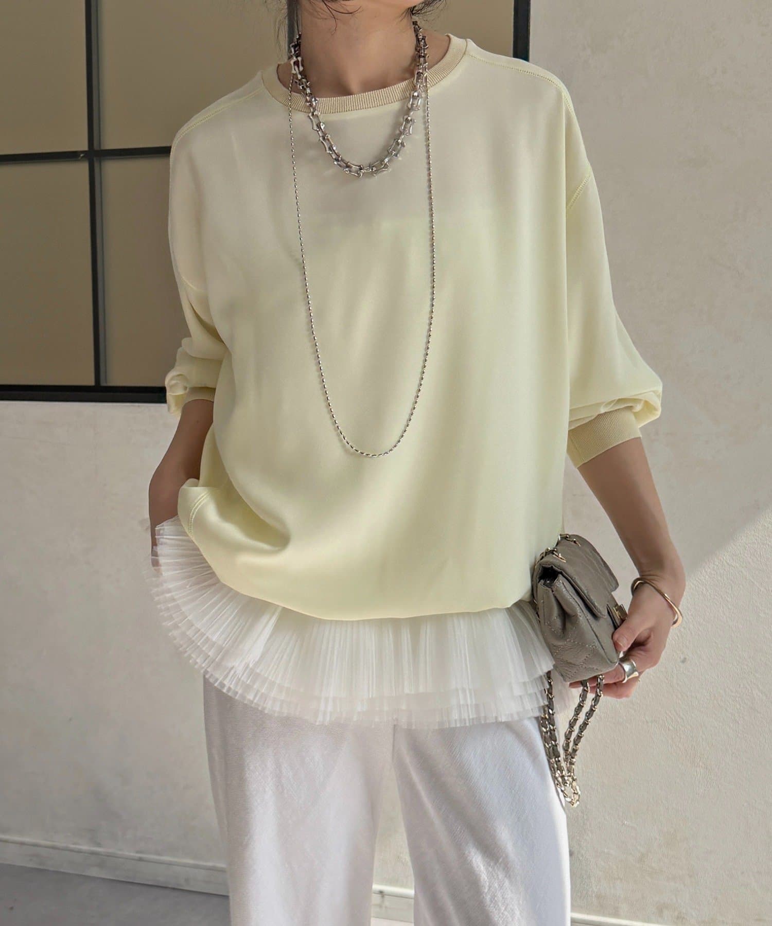 袖ニット切替ドロストジョーゼットブラウス | DOUDOU(ドゥドゥ