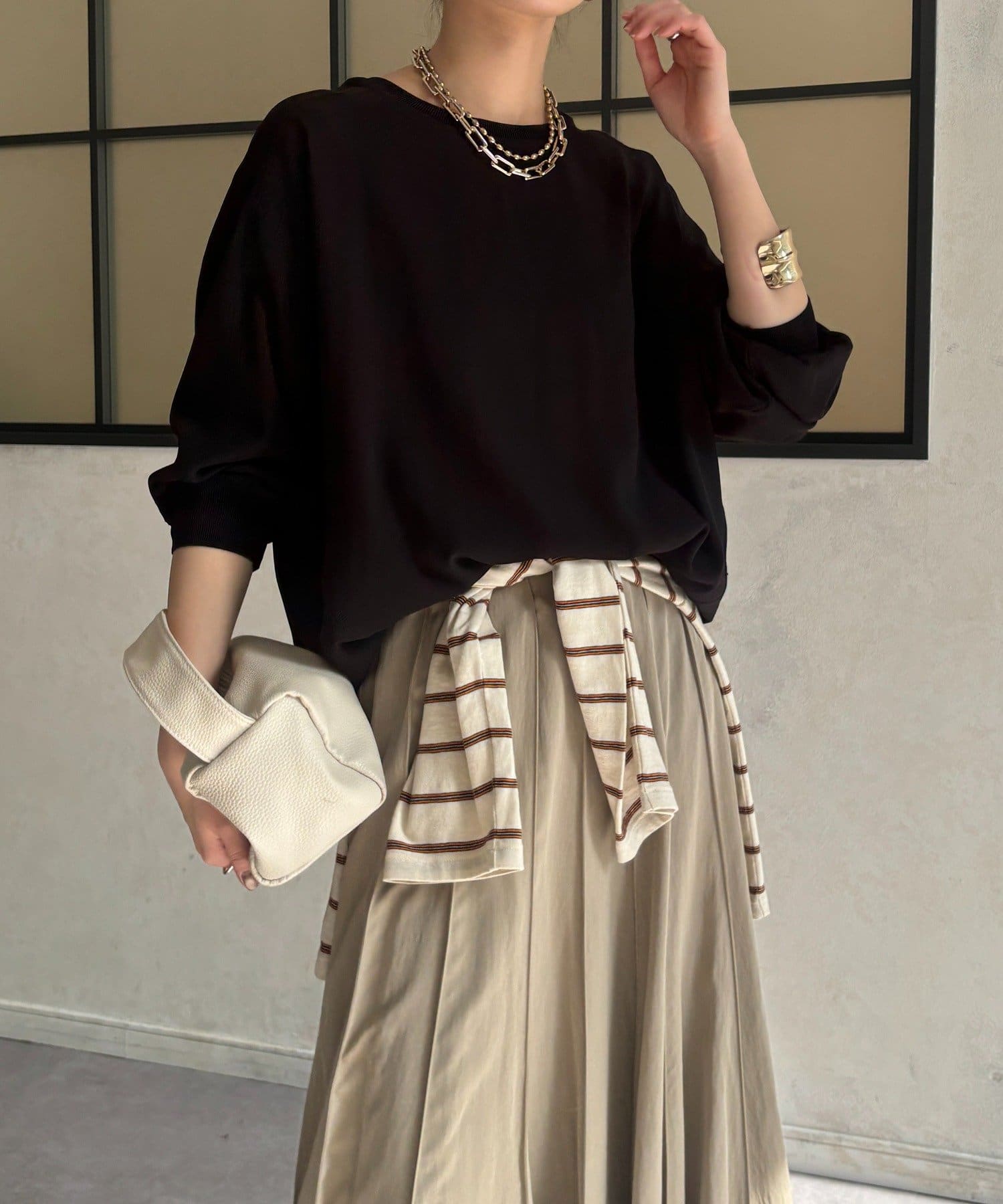 袖ニット切替ドロストジョーゼットブラウス | DOUDOU(ドゥドゥ