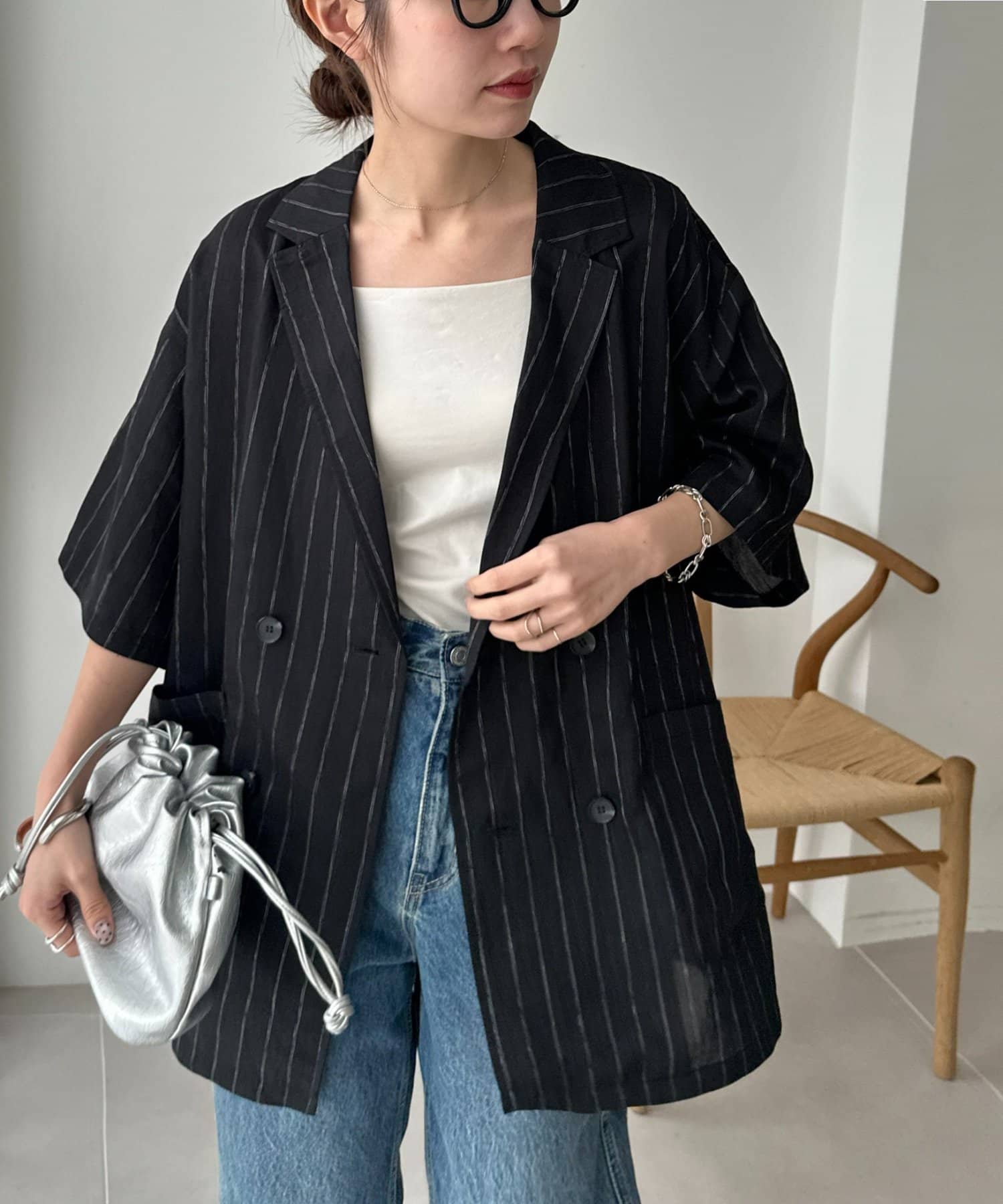 DISCOAT(ディスコート) 【Enlude/夏も快適♪】シアーストライプ半袖シャツジャケット