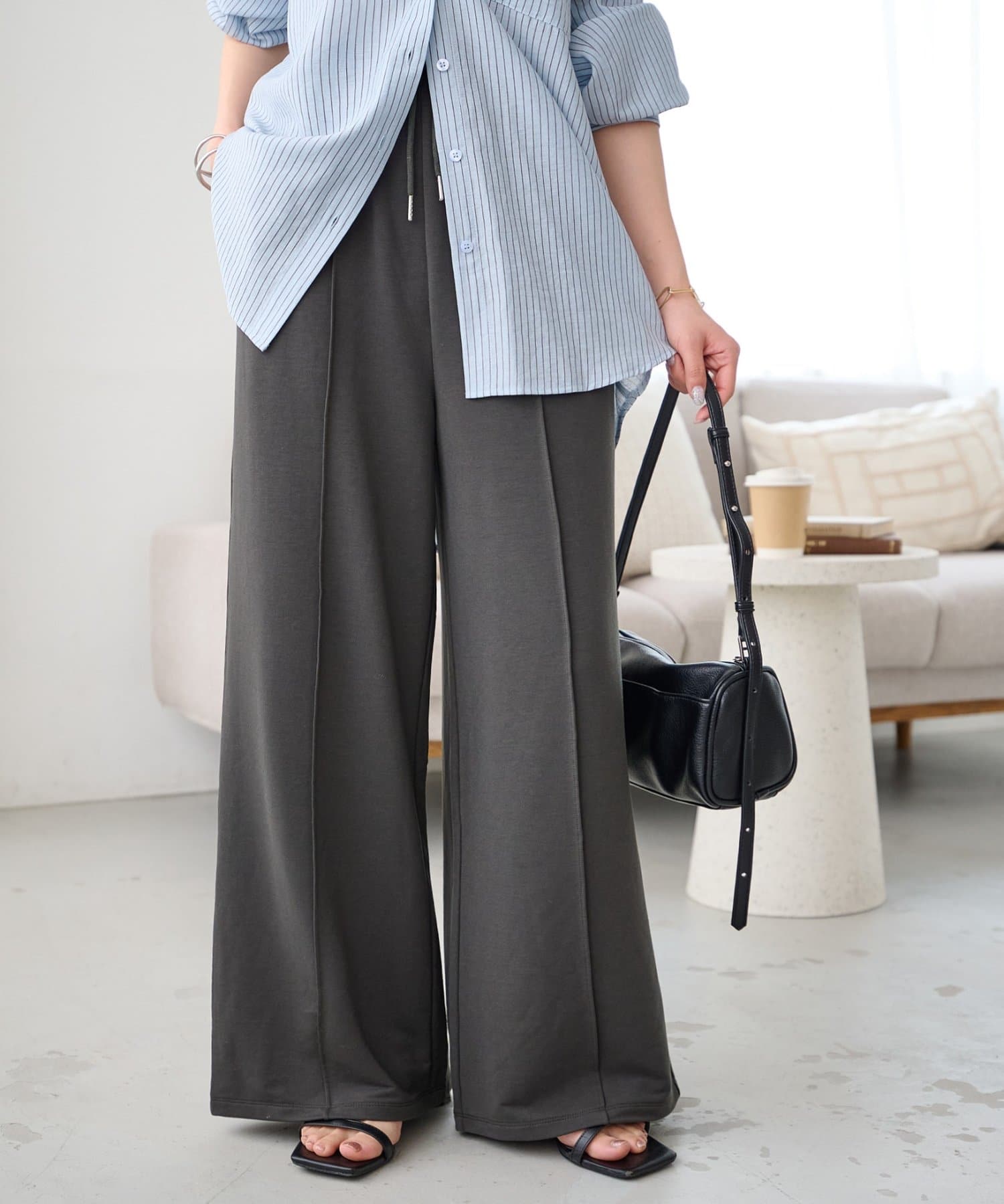 DISCOAT(ディスコート) 【接触冷感】センタープレスカットワイドパンツ