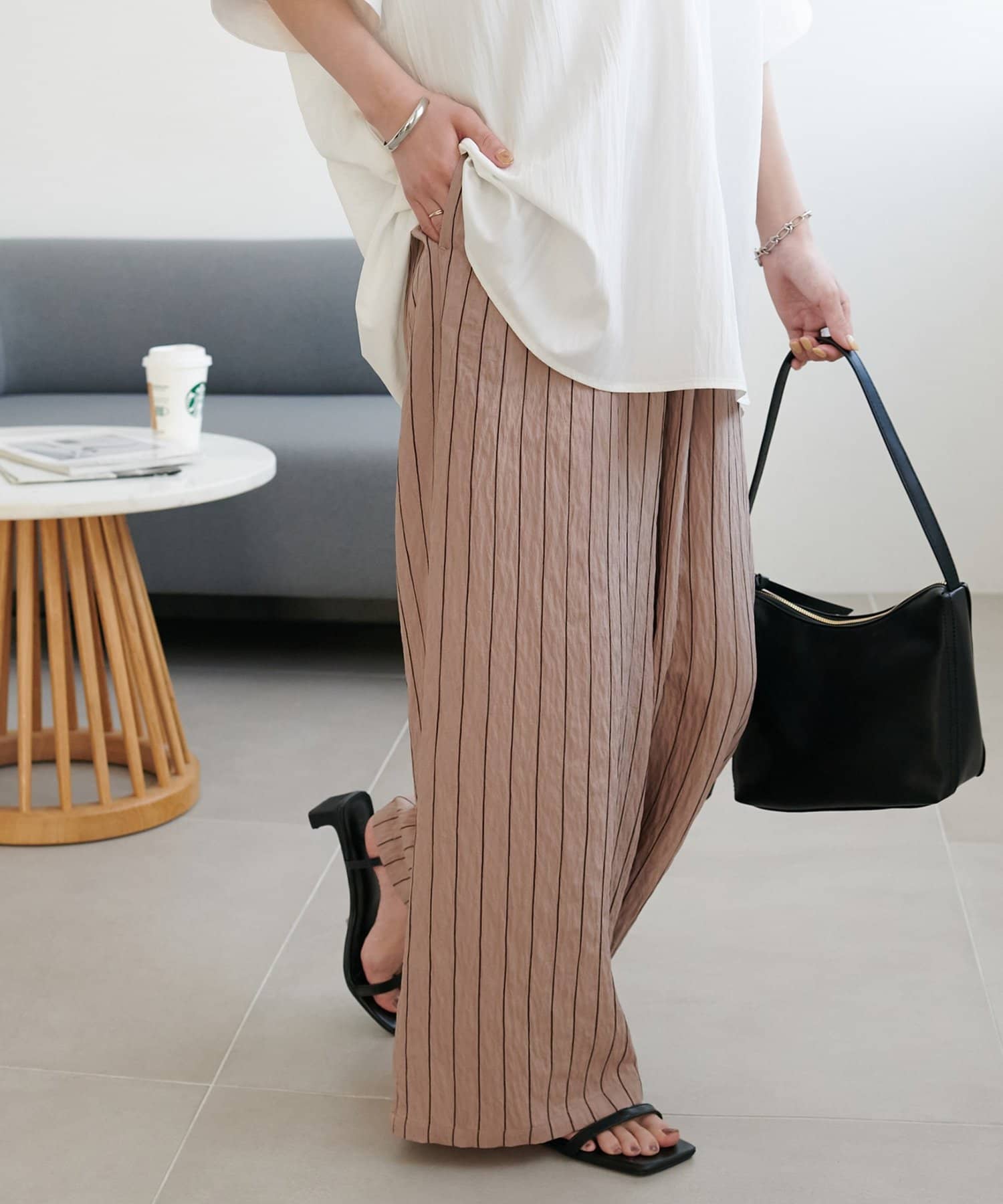 DISCOAT(ディスコート) 【marusara】モールストライプイージーパンツ