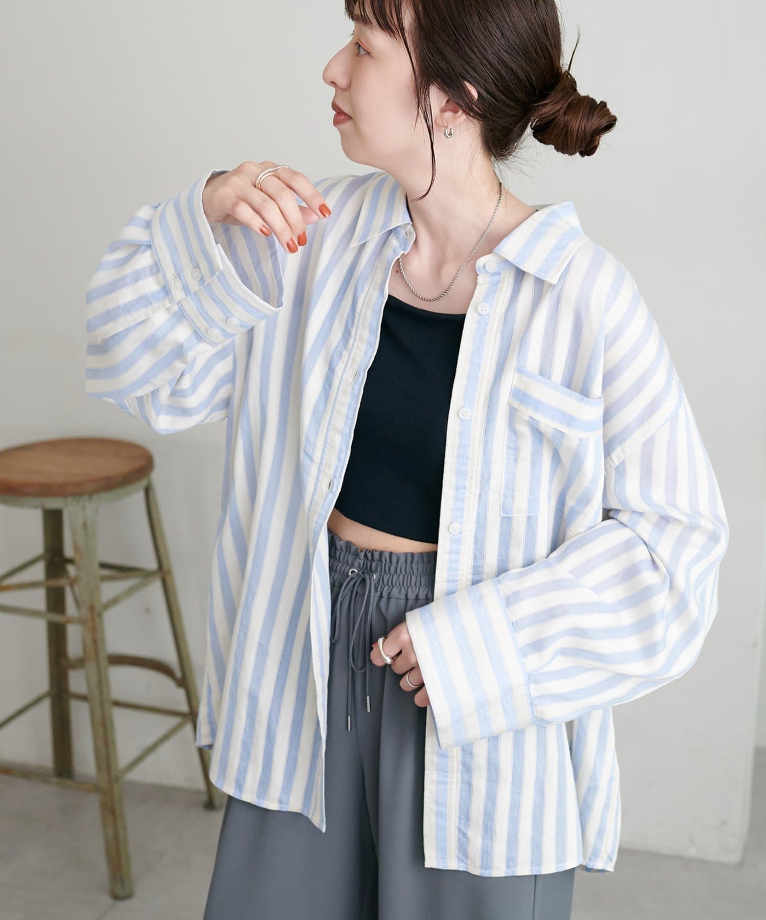 DISCOAT(ディスコート) 【marusara】シアーストライプシャツ