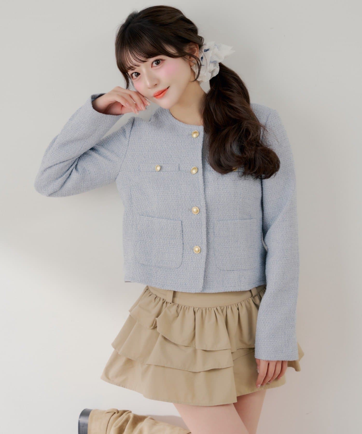 Chico(チコ) 【くるみコラボ】ツイード金ボタンジャケット