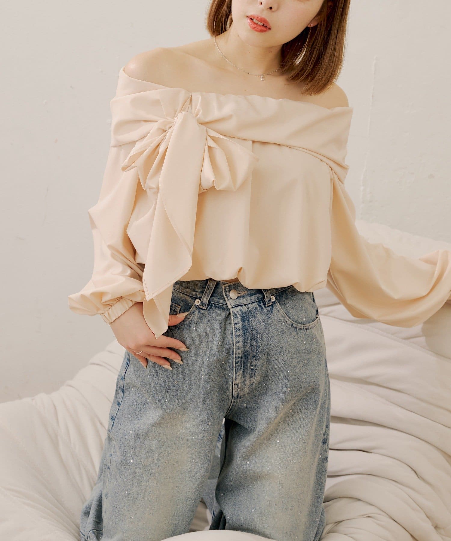 Chico(チコ) オフショルリボンバルーンブラウス