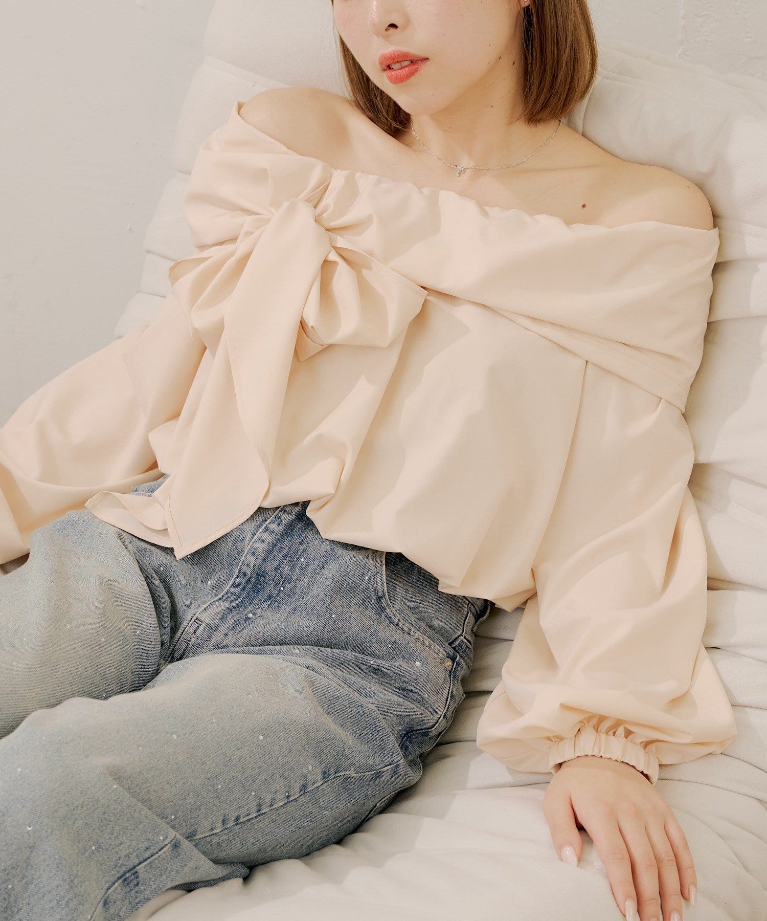 Chico(チコ) オフショルリボンバルーンブラウス