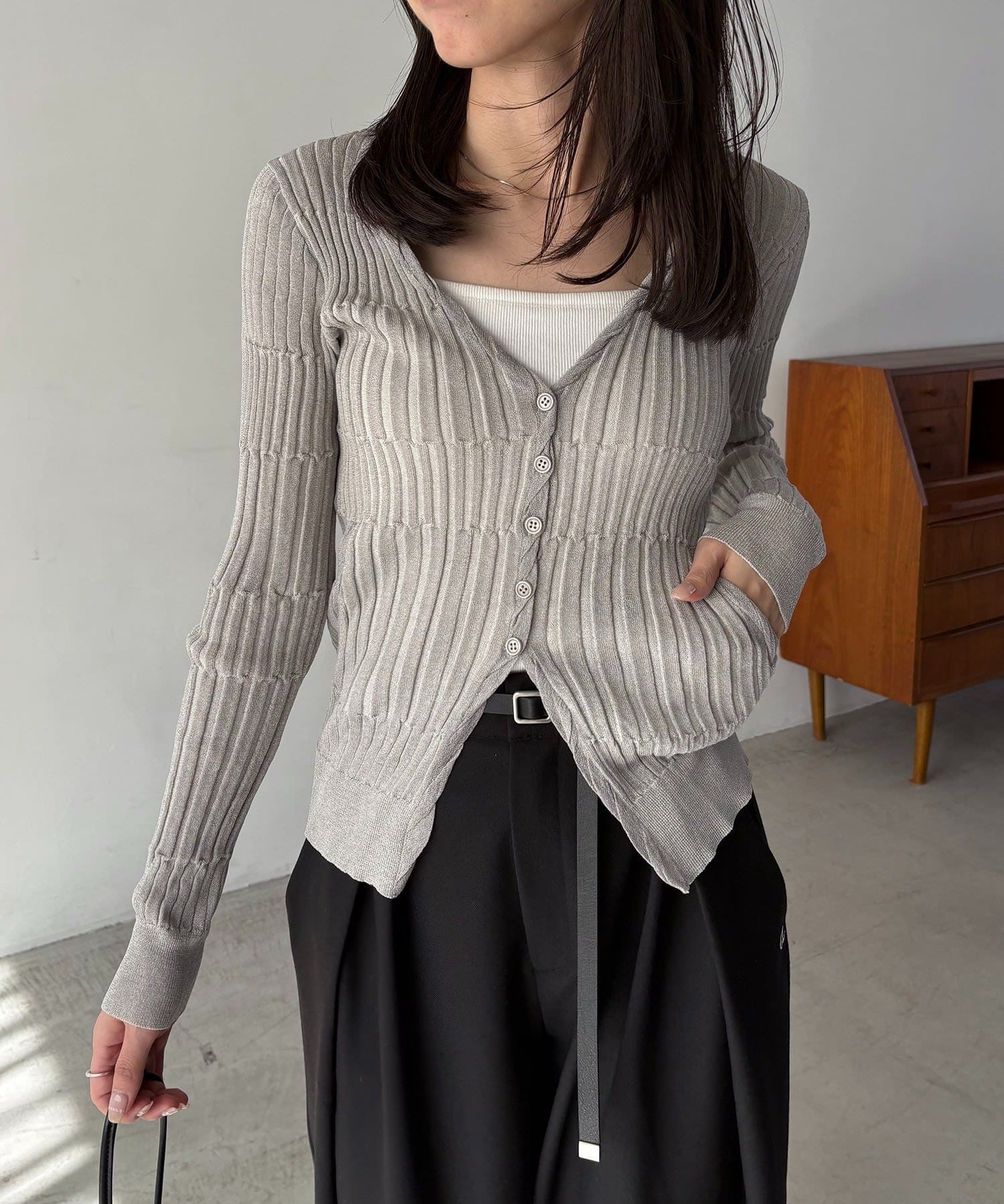 CAPRICIEUX LE'MAGE(カプリシュレマージュ) バイカラーリブカーディガン