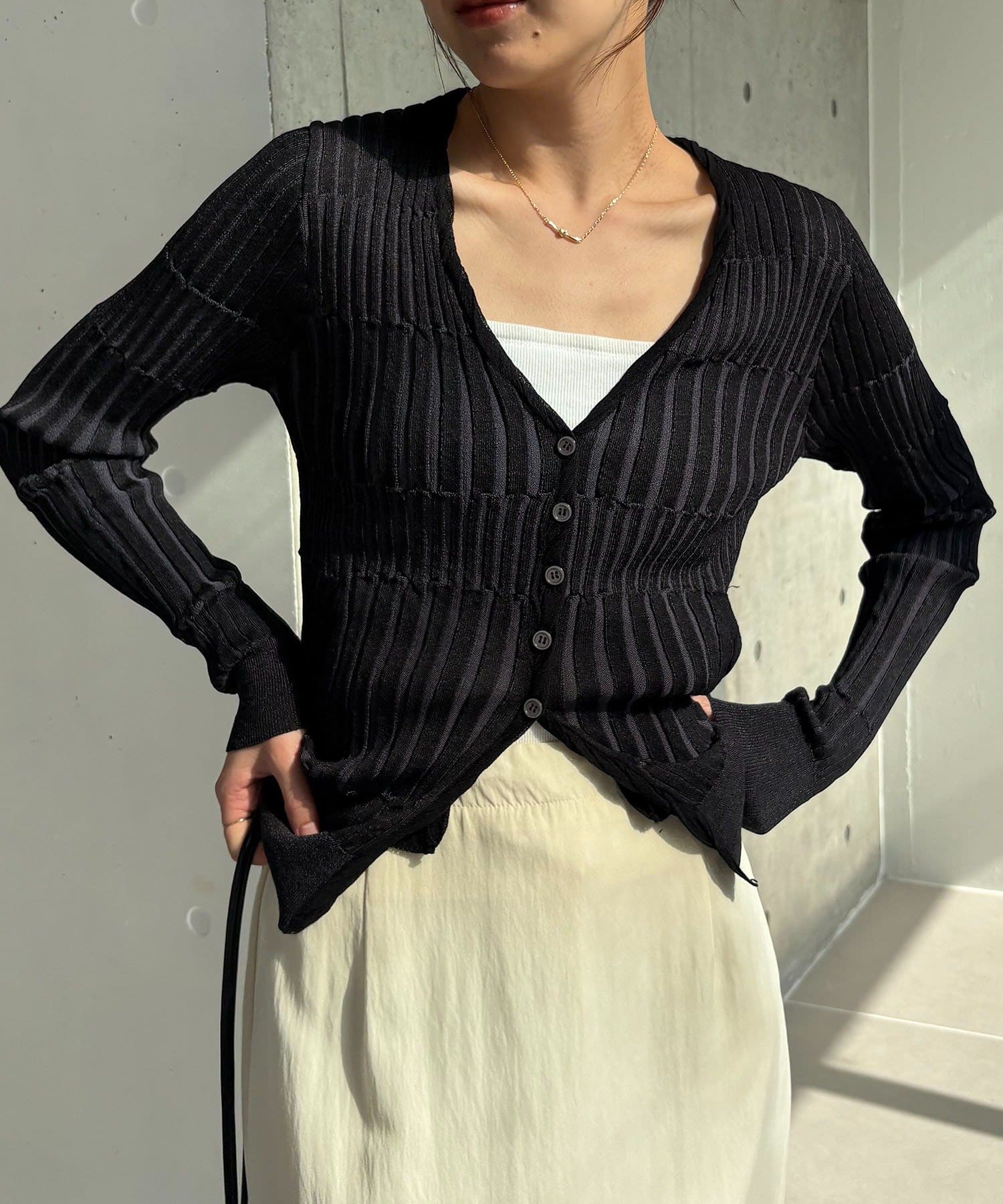 CAPRICIEUX LE'MAGE(カプリシュレマージュ) バイカラーリブカーディガン