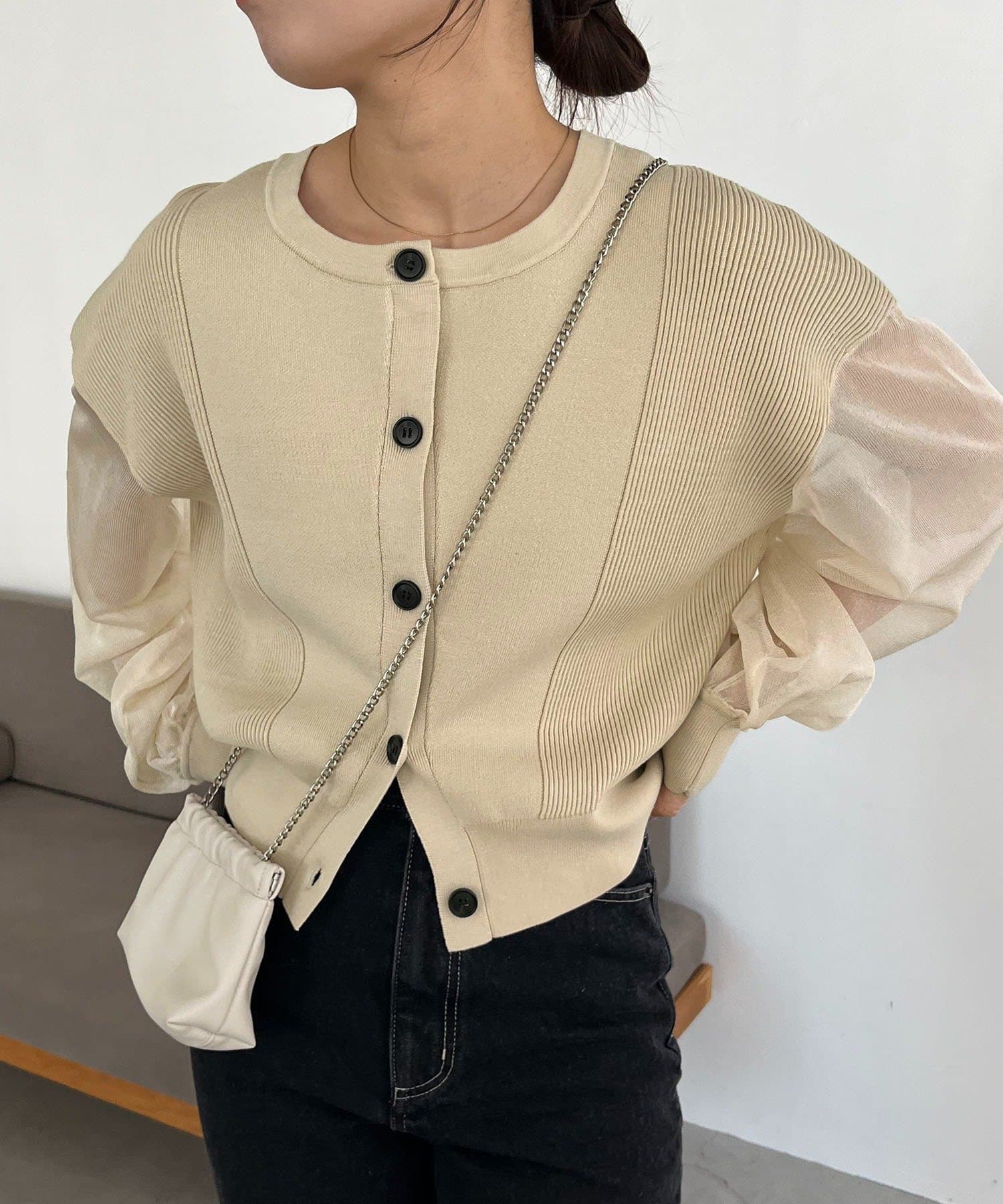 CAPRICIEUX LE'MAGE(カプリシュレマージュ) 【WEB限定カラー・ピンク】シアースリーブショートカーディガン