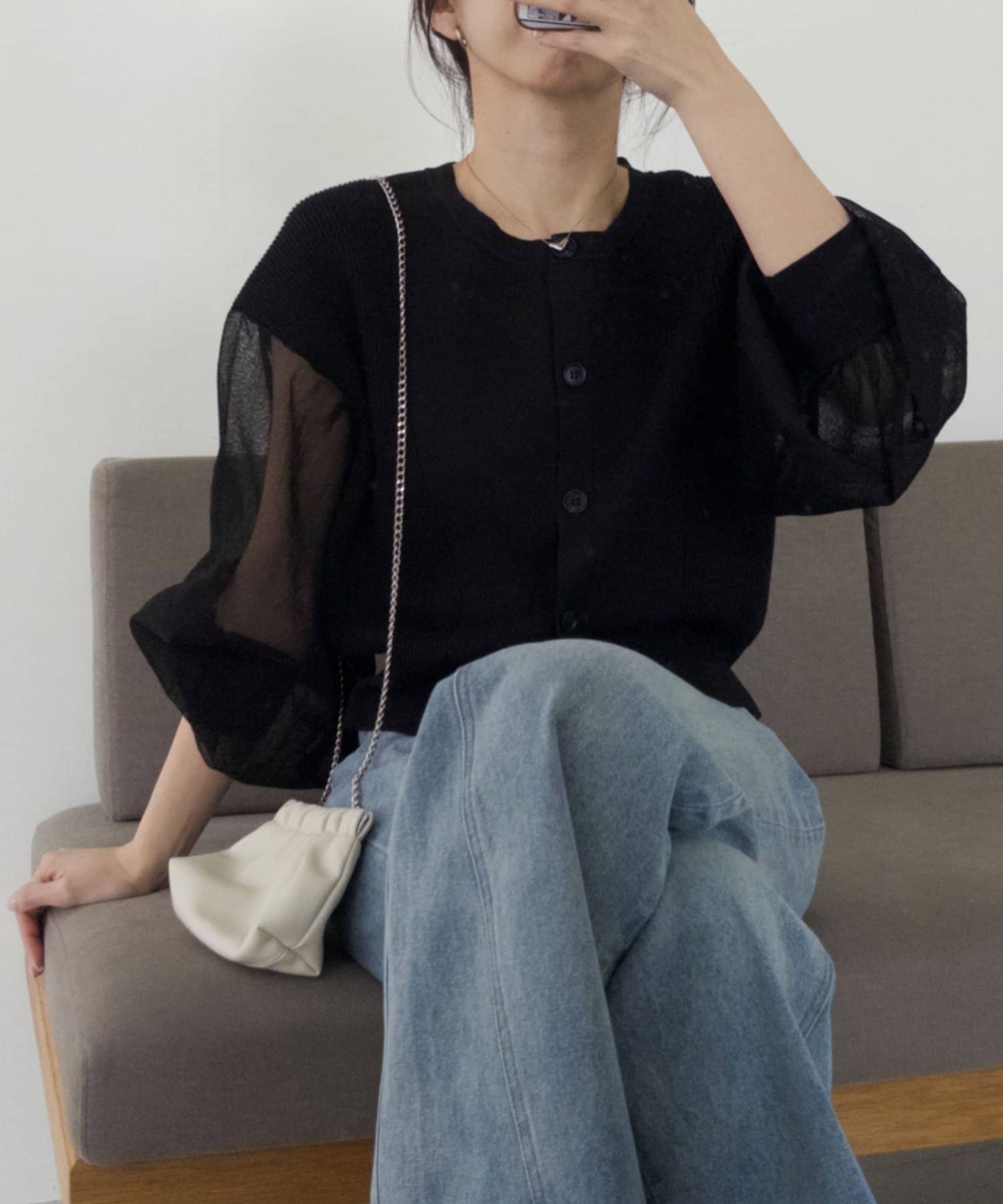 CAPRICIEUX LE'MAGE(カプリシュレマージュ) 【WEB限定カラー・ピンク】シアースリーブショートカーディガン