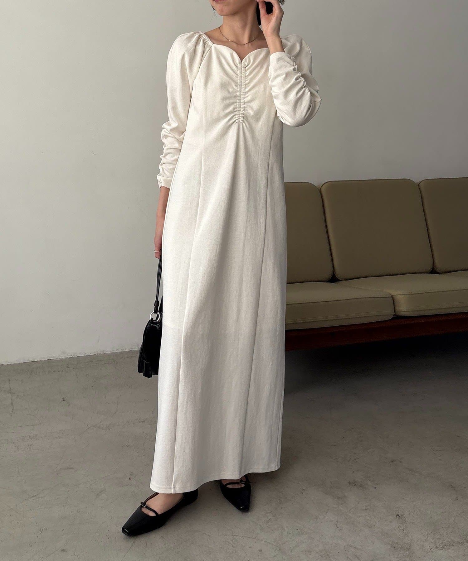 CAPRICIEUX LE'MAGE(カプリシュレマージュ) 【低身長サイズあり】ウェーブネックギャザーワンピース