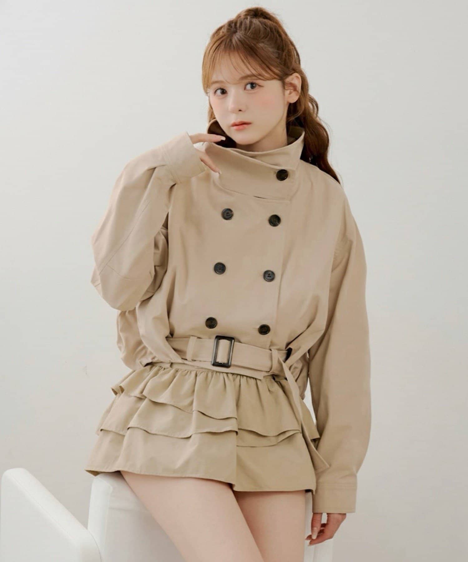 Chico(チコ) スタンドネックバルーンショートトレンチコート