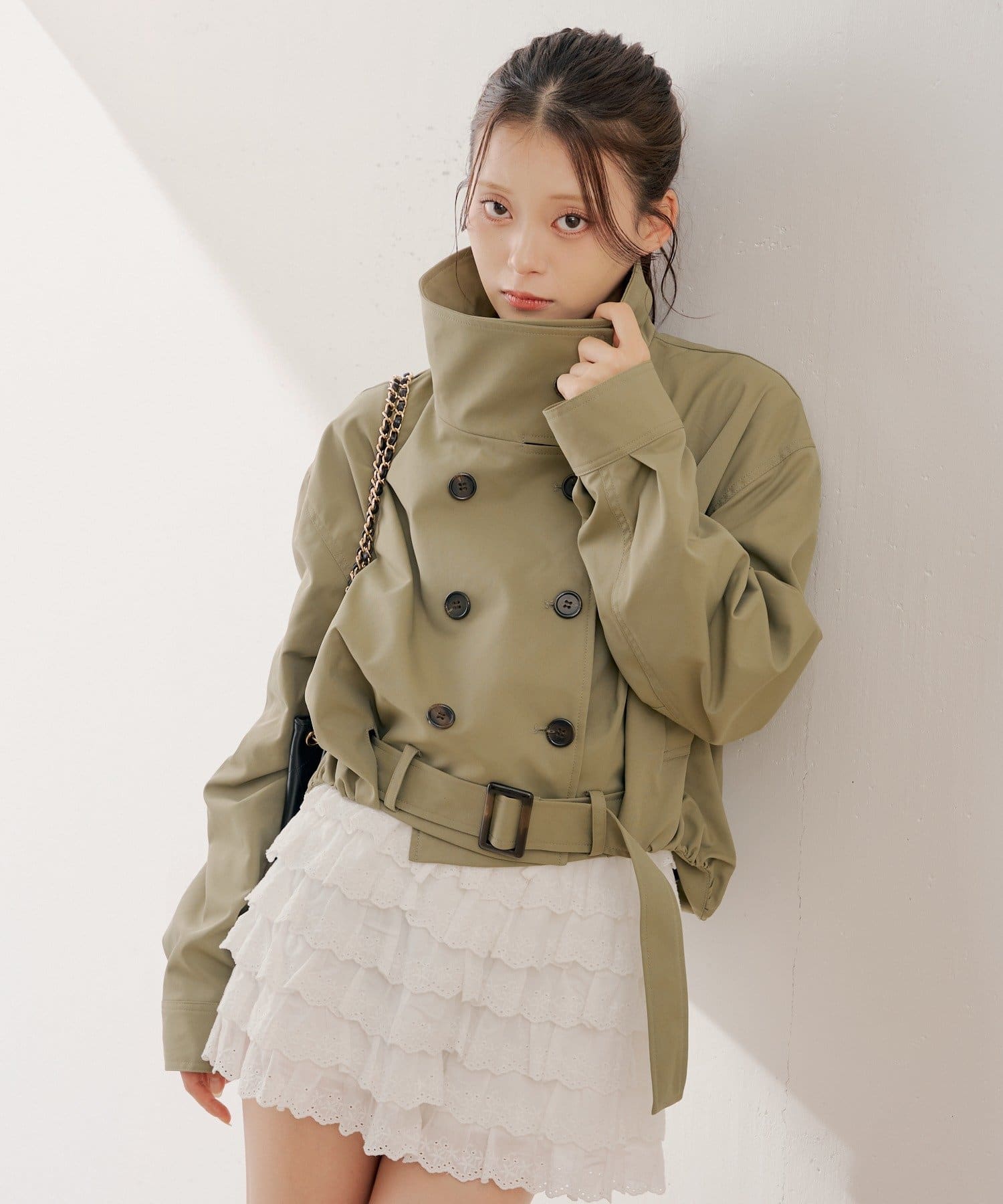 Chico(チコ) スタンドネックバルーンショートトレンチコート