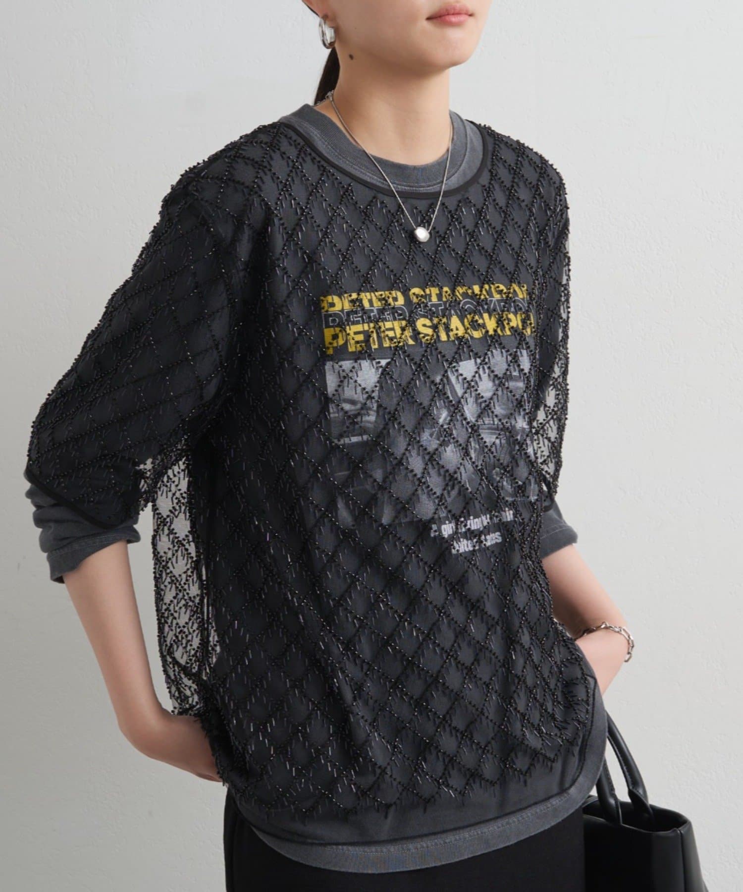 LOUNGEDRESS(ラウンジドレス) ビーズシアーハーフスリーブブラウス