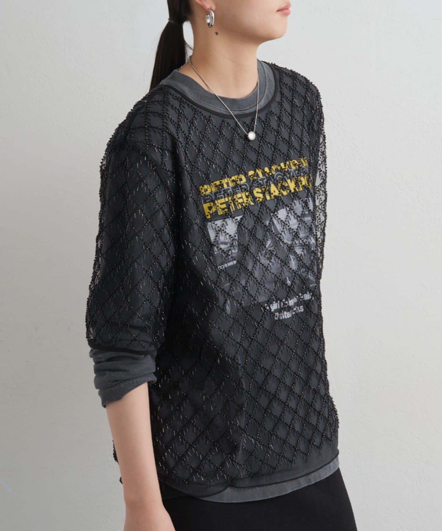 LOUNGEDRESS(ラウンジドレス) ビーズシアーハーフスリーブブラウス