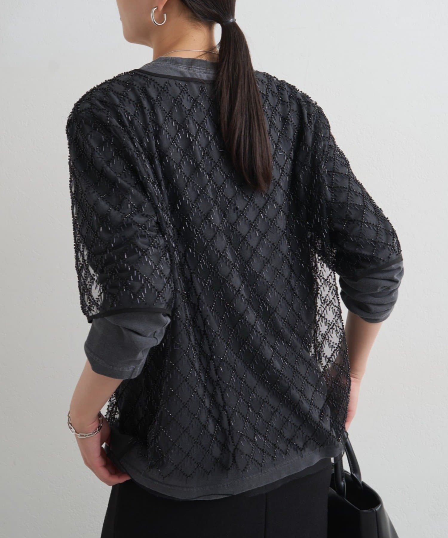 LOUNGEDRESS(ラウンジドレス) ビーズシアーハーフスリーブブラウス