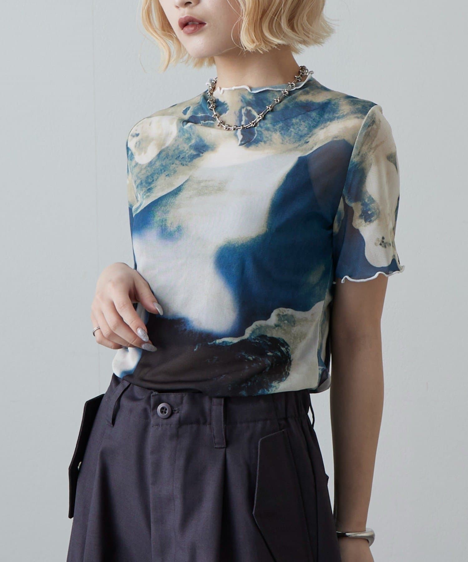 Lui's(ルイス) マーブルプリントシアー半袖トップス