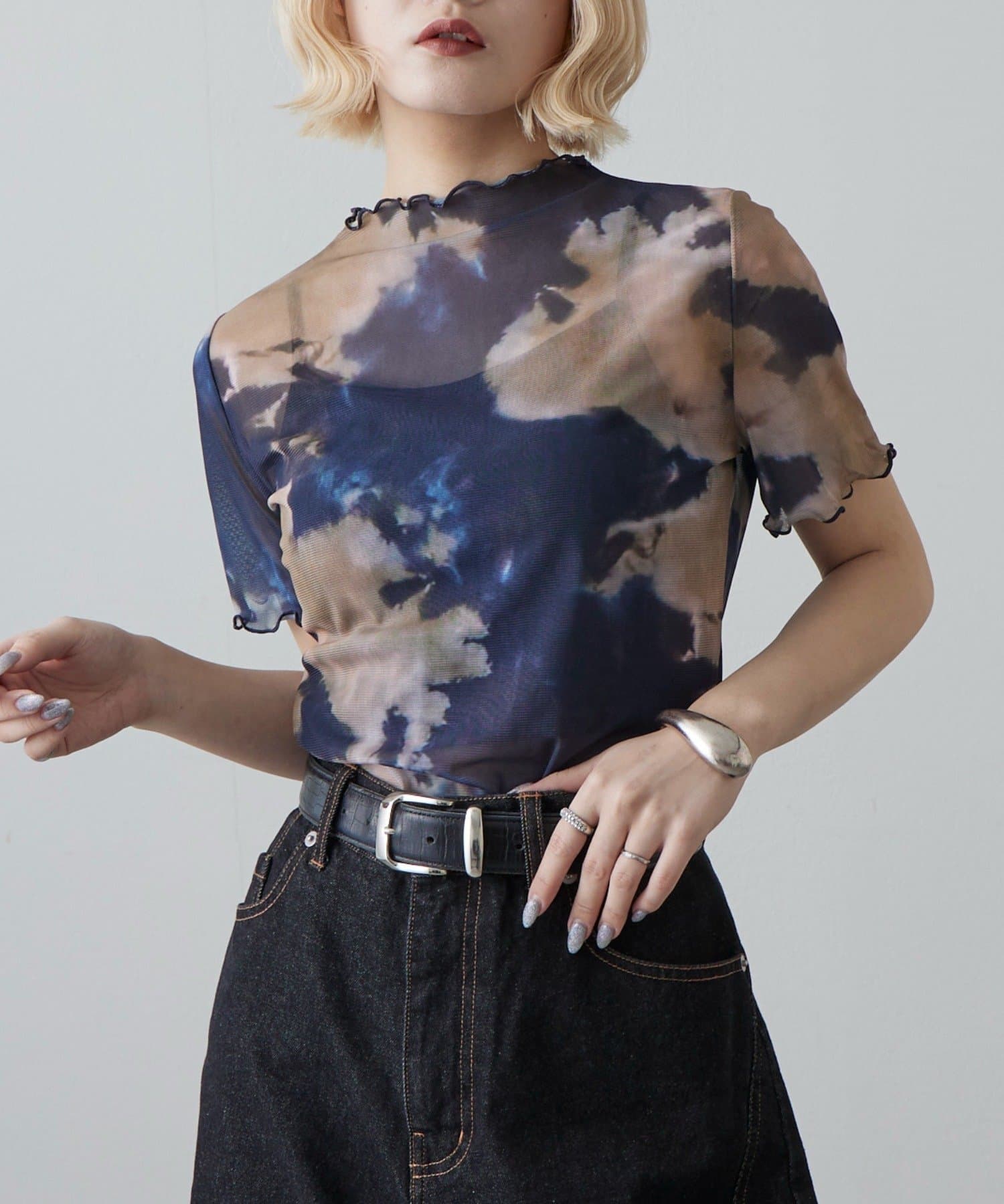 Lui's(ルイス) マーブルプリントシアー半袖トップス