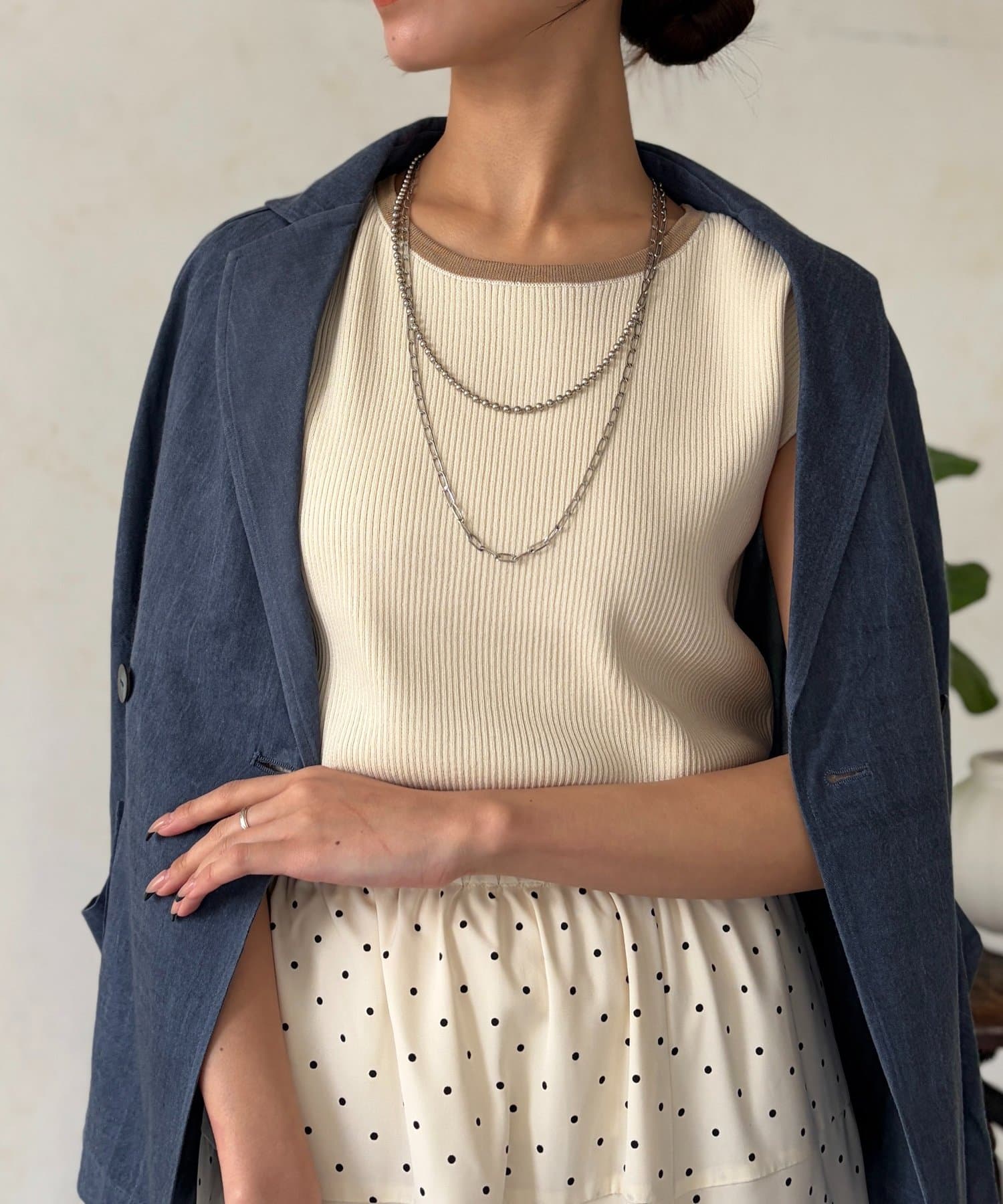 Chez toi(シェトワ) 配色フレンチスリーブニット