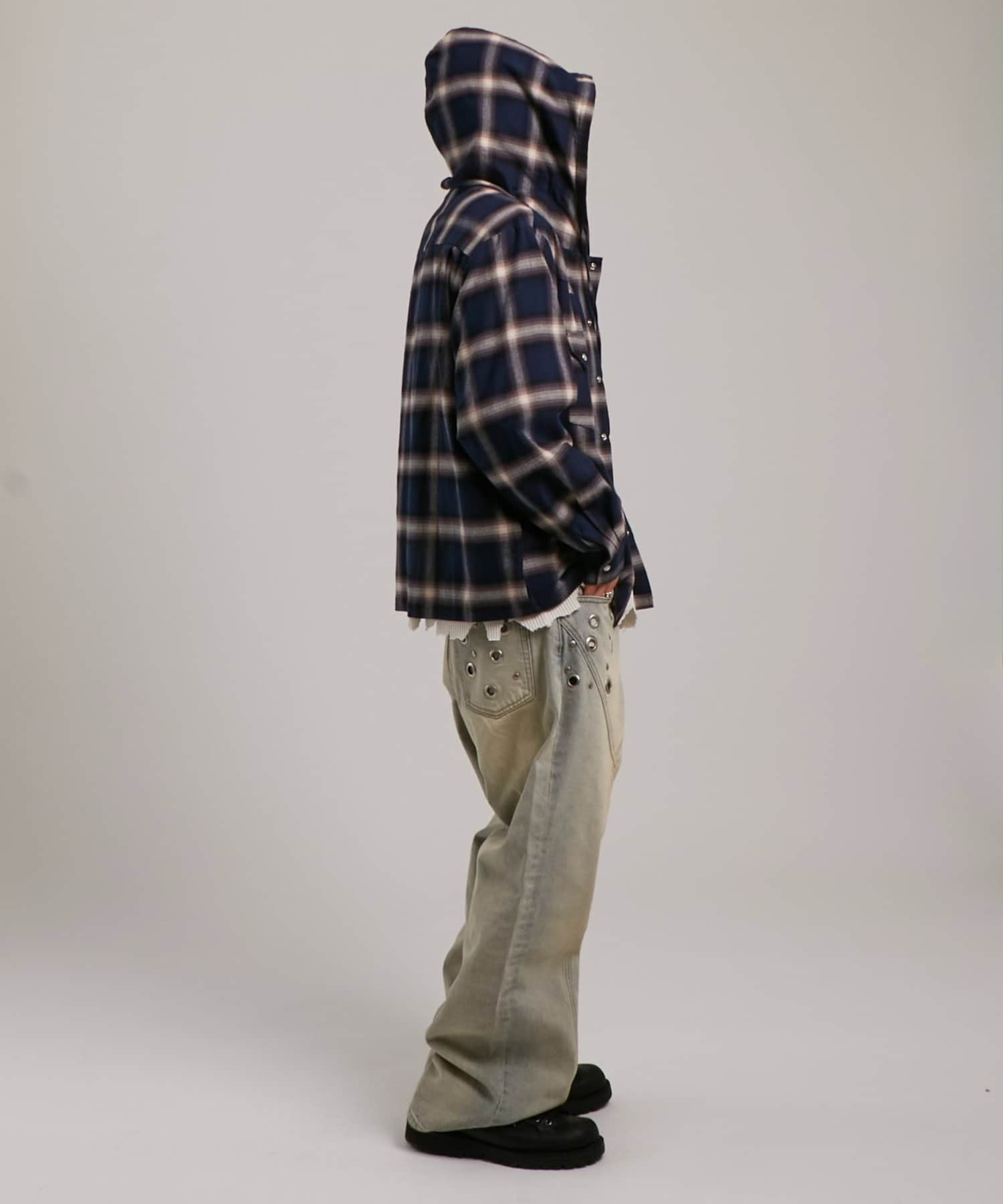 WHO’S WHO gallery(フーズフーギャラリー) 【Sourcream】ウエスタンオンブレチェックフードシャツ