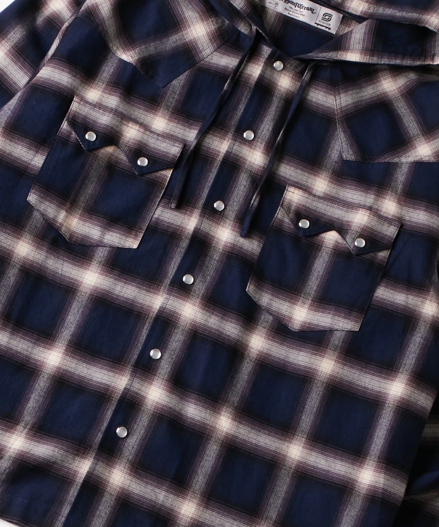 WHO’S WHO gallery(フーズフーギャラリー) 【Sourcream】ウエスタンオンブレチェックフードシャツ