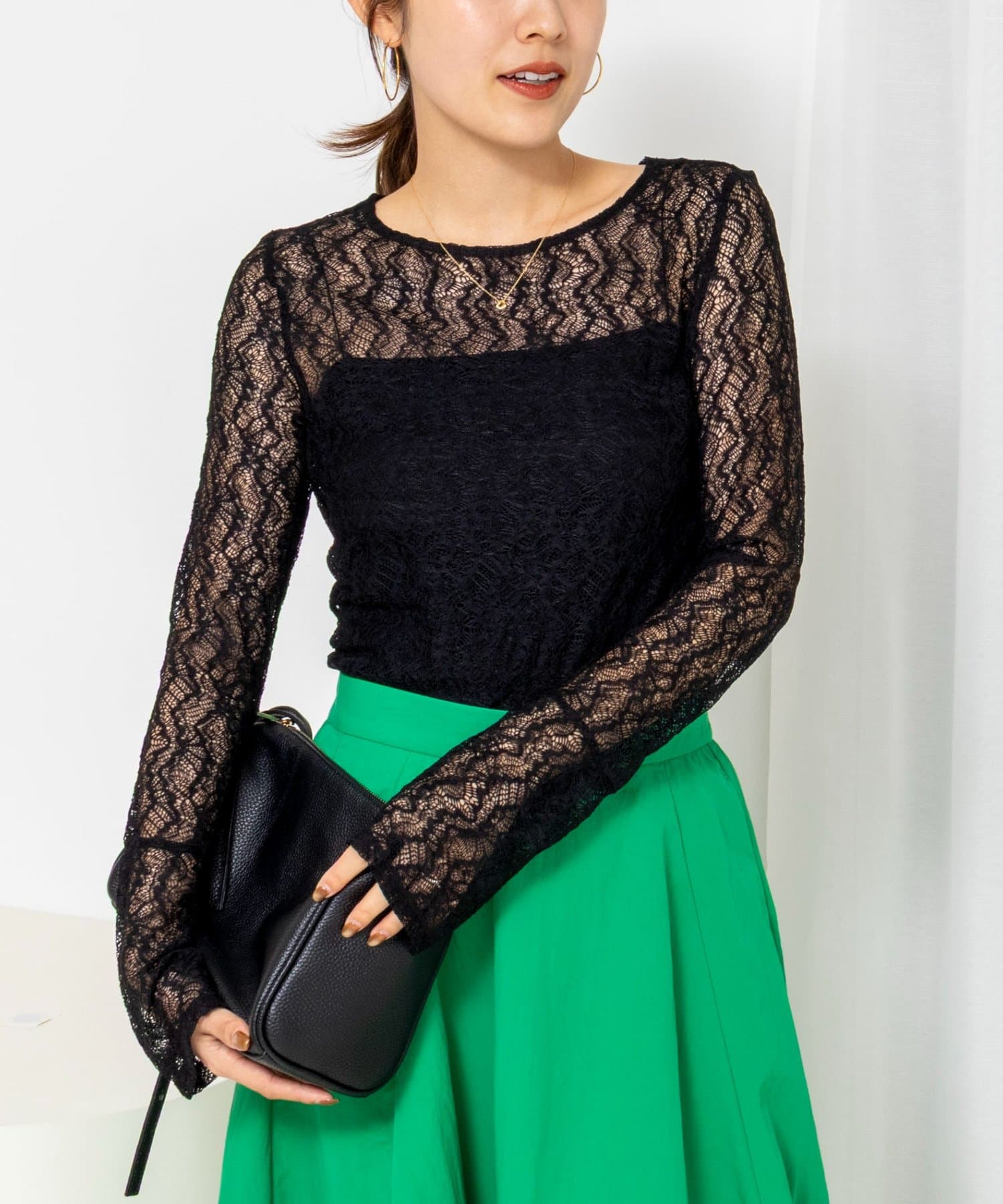 NOLLEY'S(ノーリーズ) ウォッシャブル袖フレアレースロンＴ