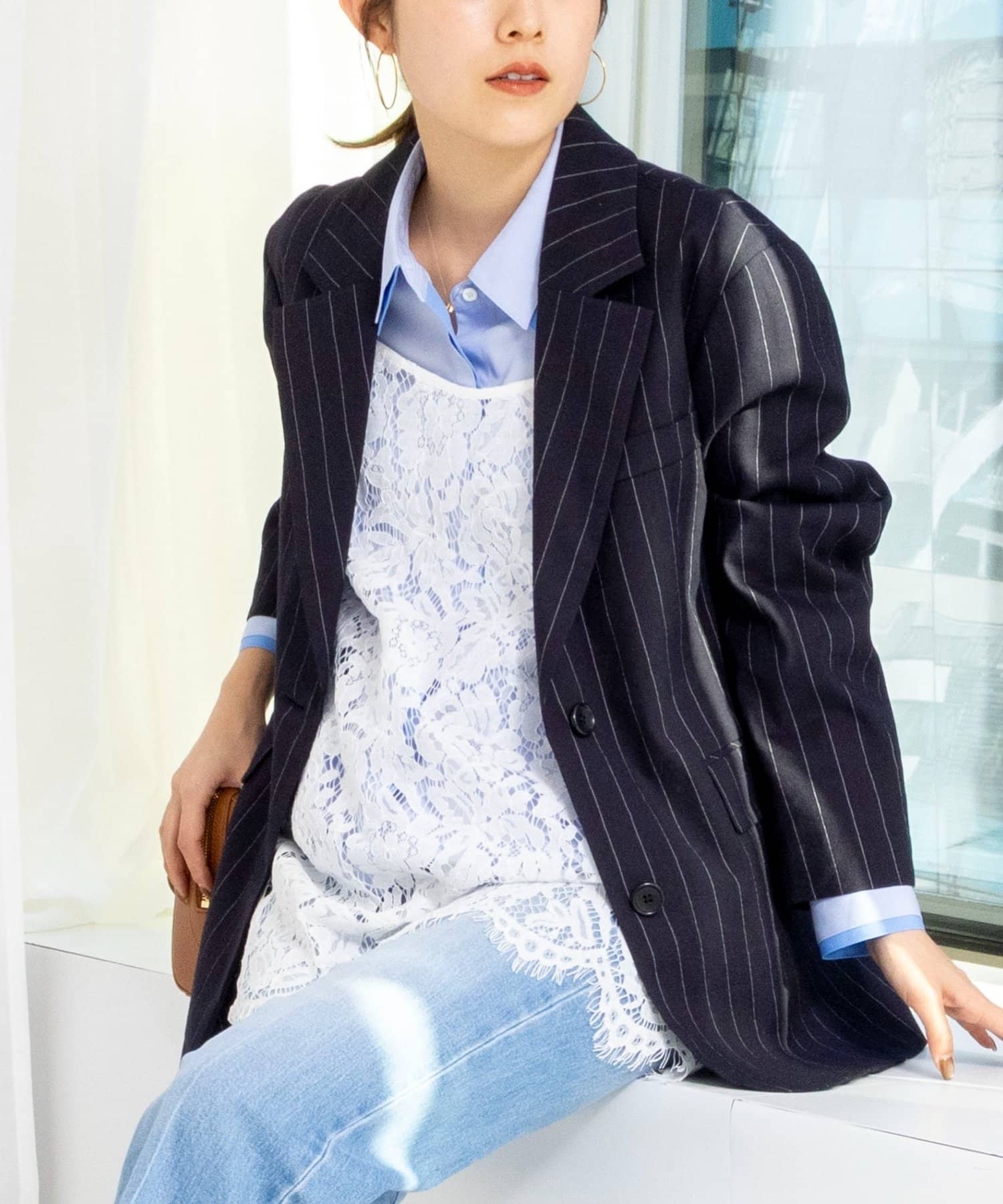 NOLLEY'S(ノーリーズ) ウォッシャブルストライプオーバージャケット