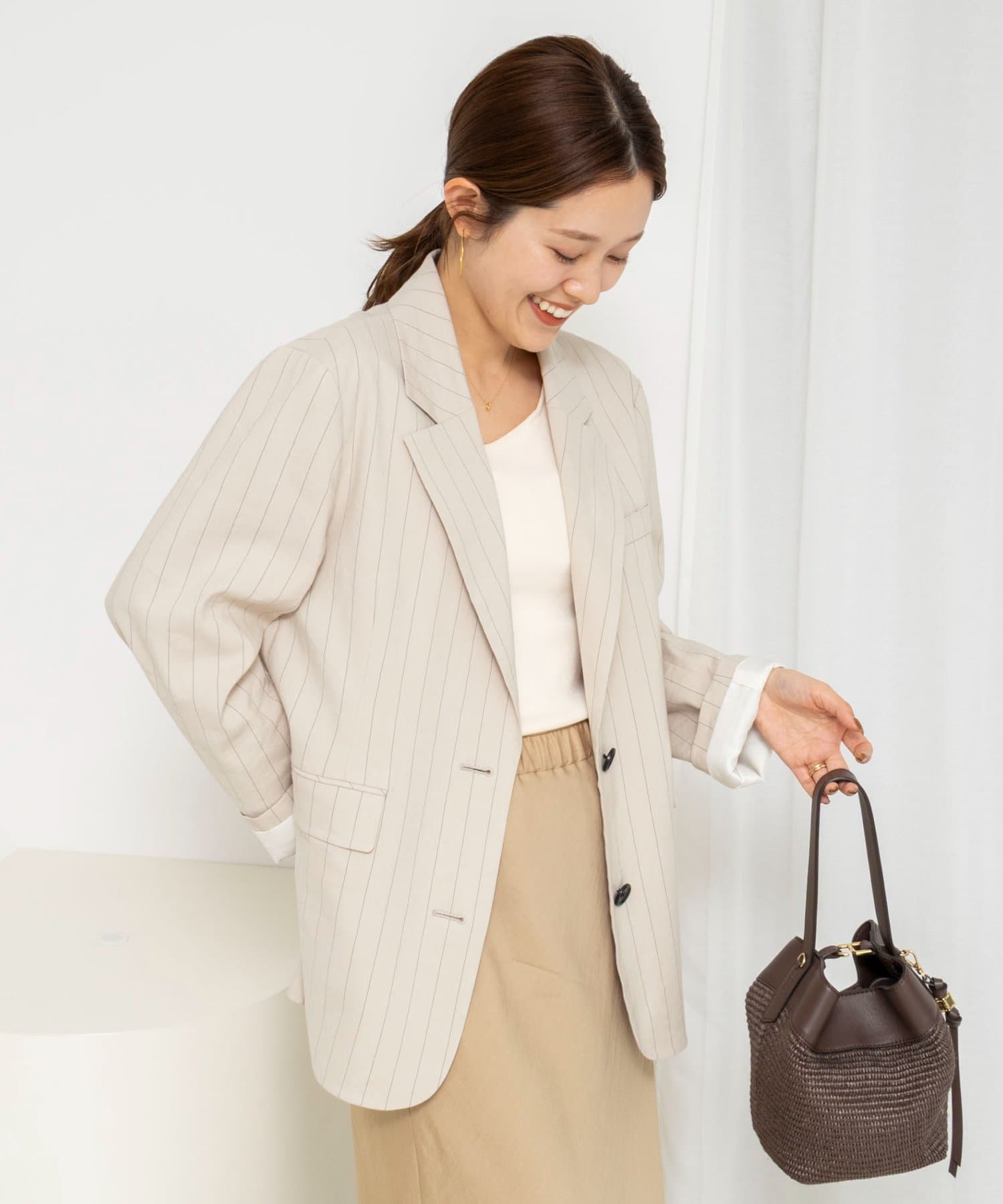 NOLLEY'S(ノーリーズ) ウォッシャブルストライプオーバージャケット