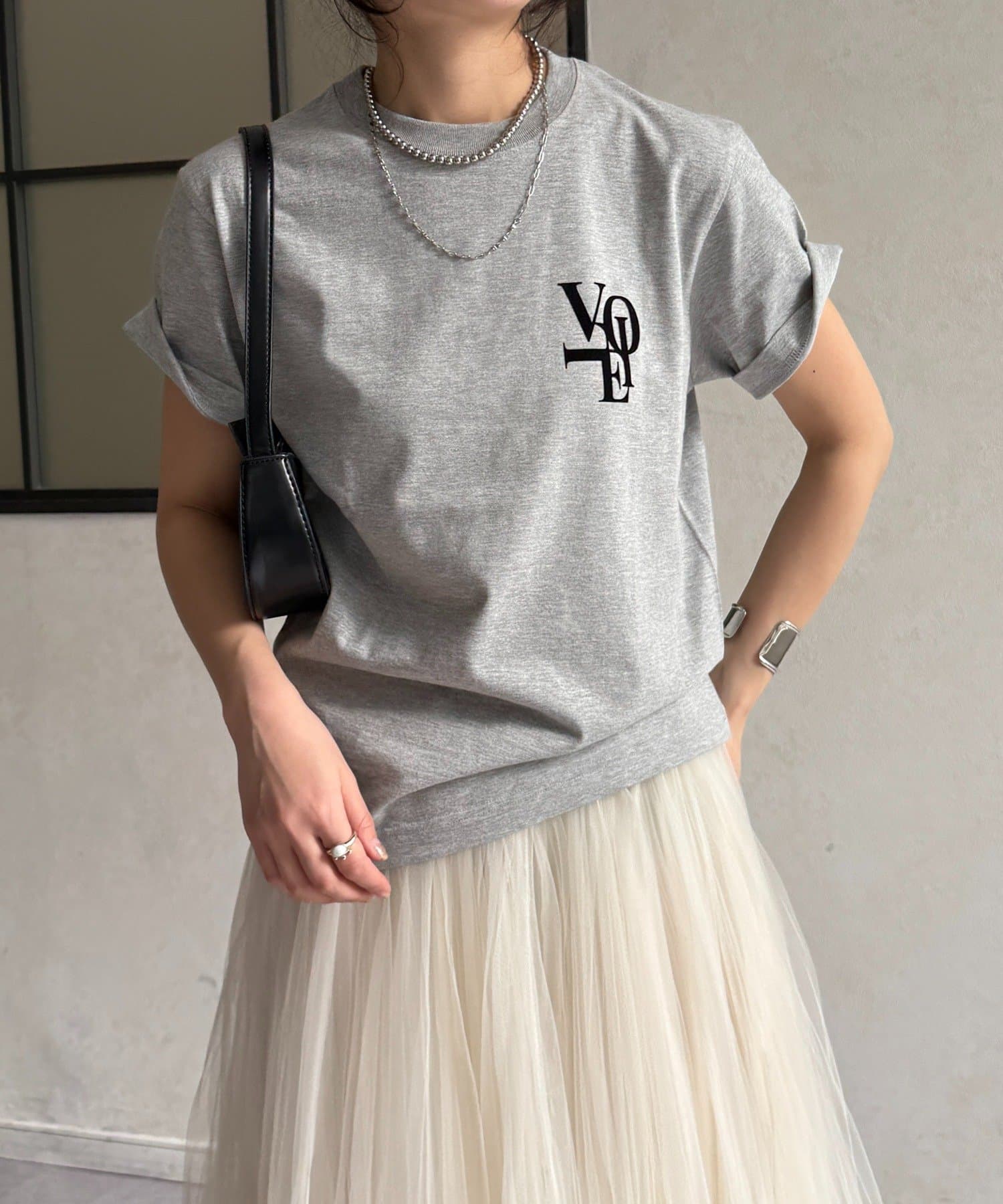 DOUDOU(ドゥドゥ) voileワンポイントフロッキーロゴTEE