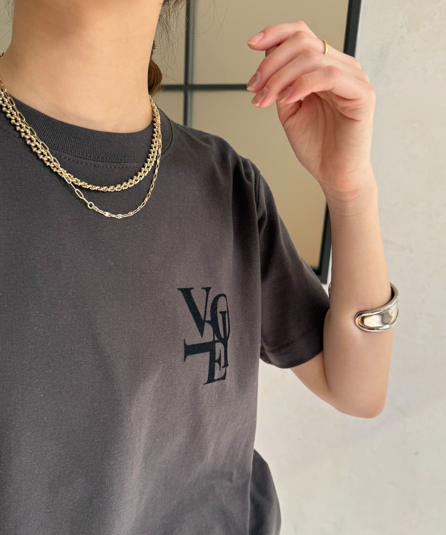 DOUDOU(ドゥドゥ) voileワンポイントフロッキーロゴTEE