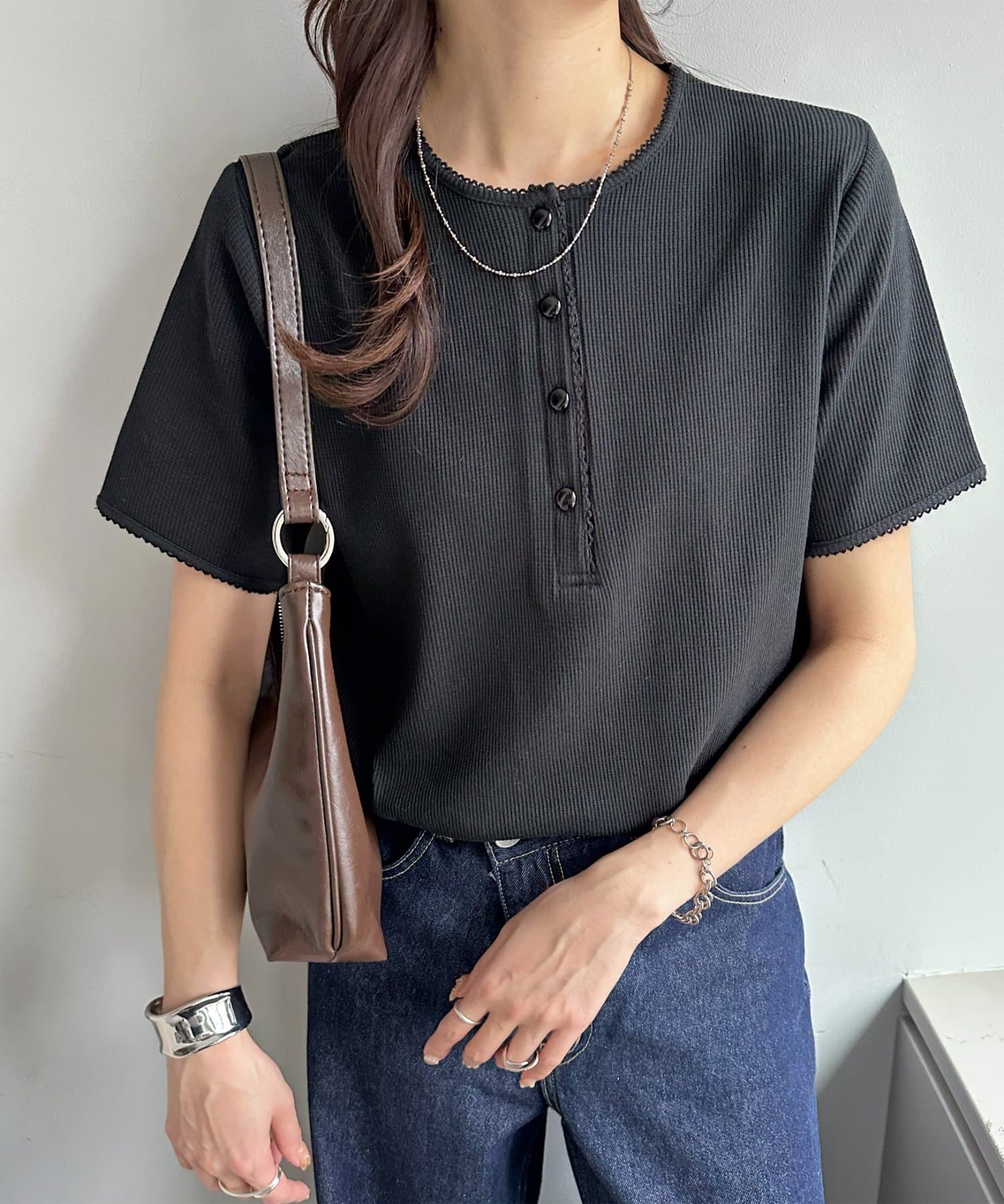 DISCOAT(ディスコート) 【WEB限定】ピコレース付ワッフルTシャツ