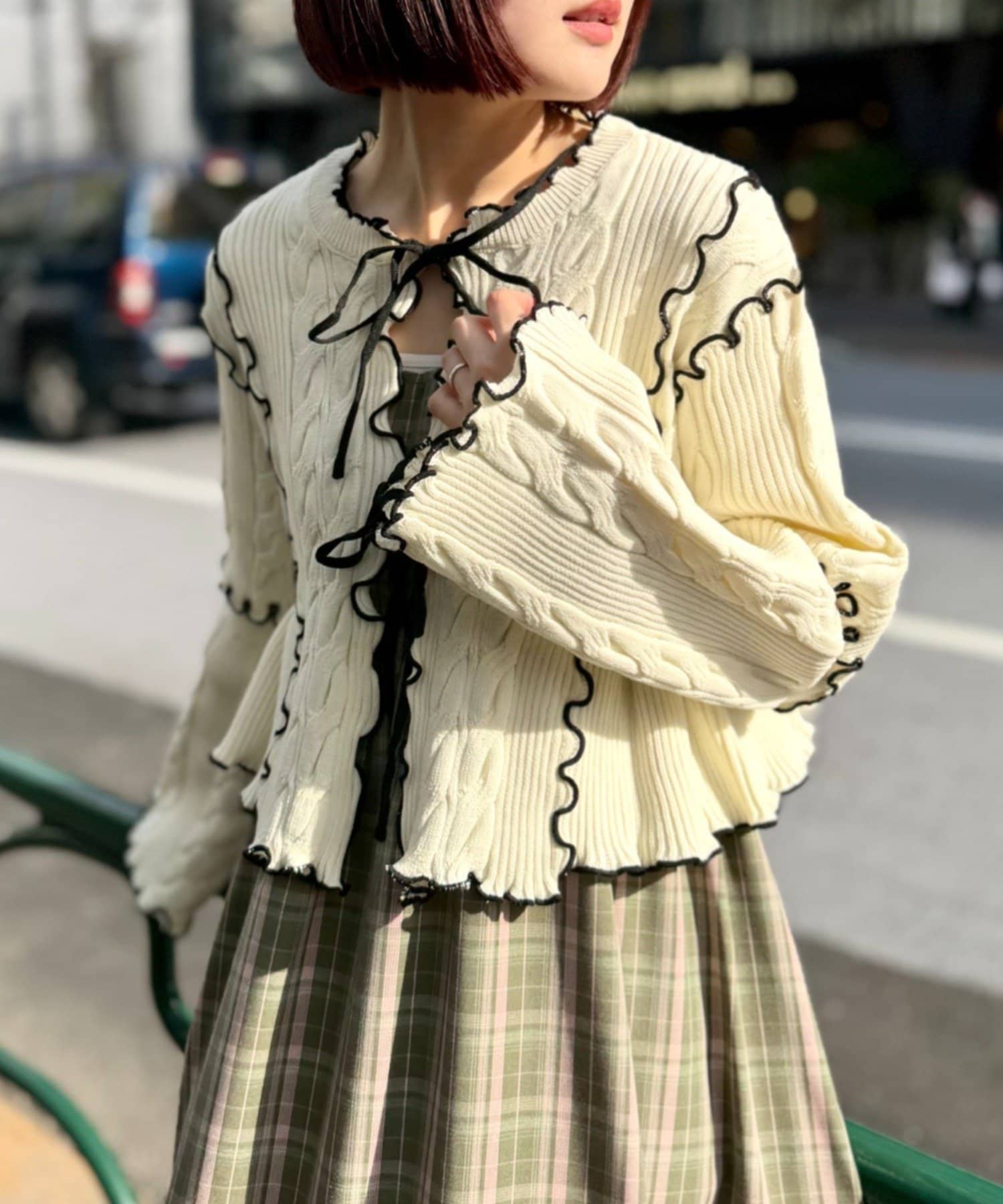 w closet(ダブルクローゼット) 【春素材で登場！】配色メロウケーブルカーディガン