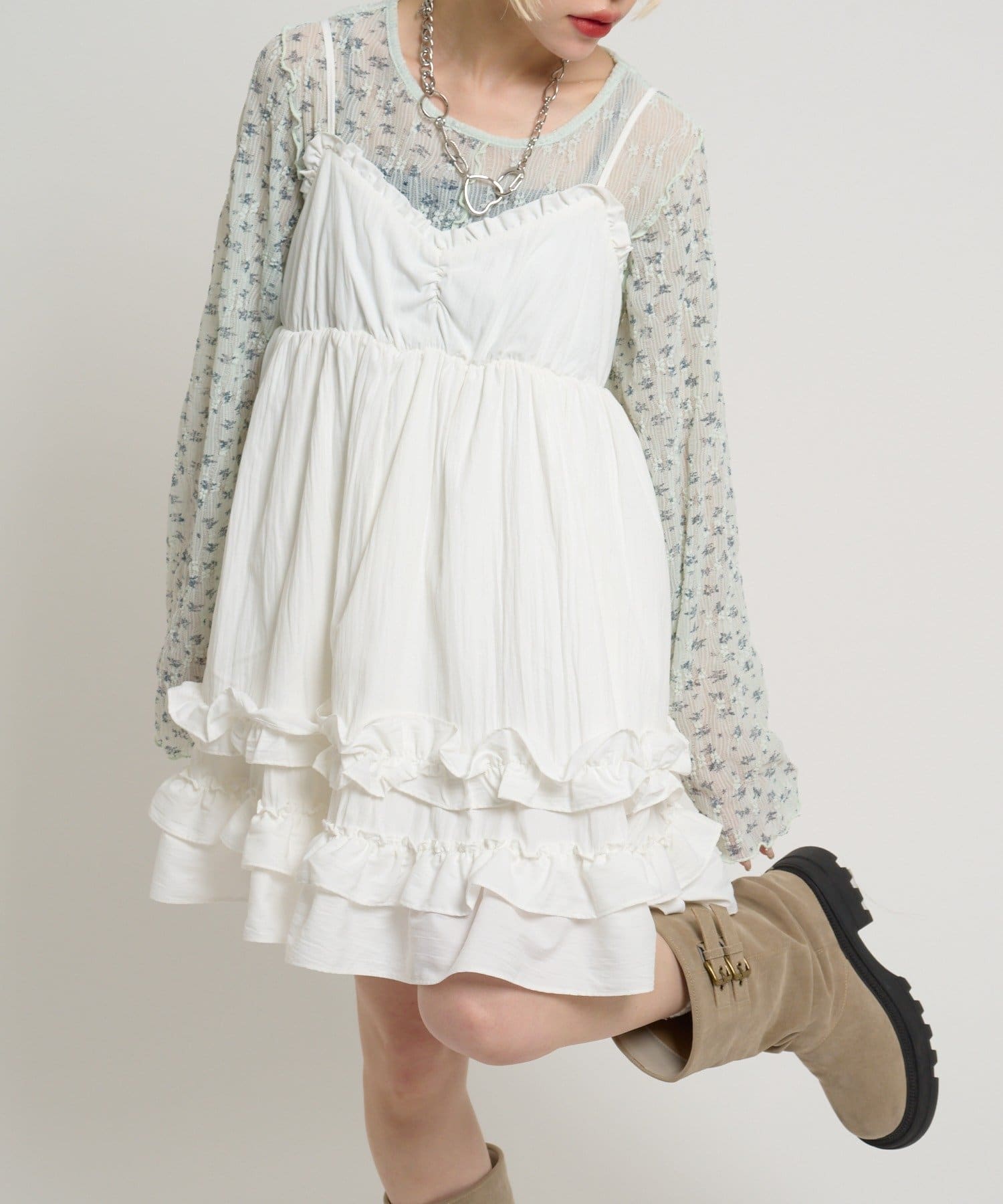 w closet(ダブルクローゼット) フリルミニキャミワンピース