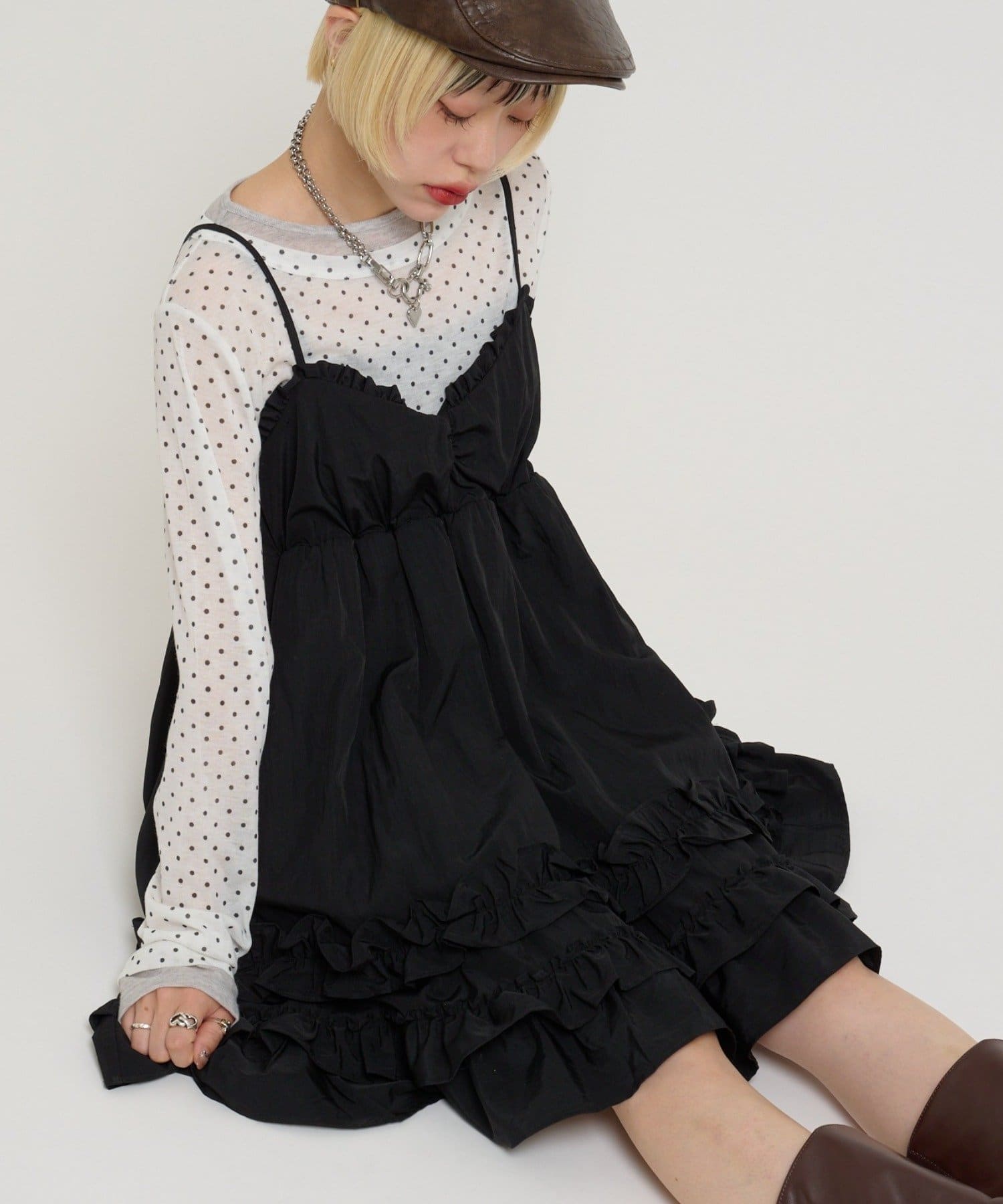 w closet(ダブルクローゼット) フリルミニキャミワンピース