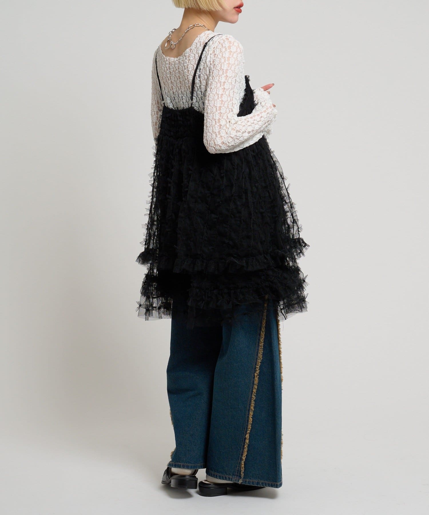 w closet(ダブルクローゼット) チュールリボンミニキャミワンピース