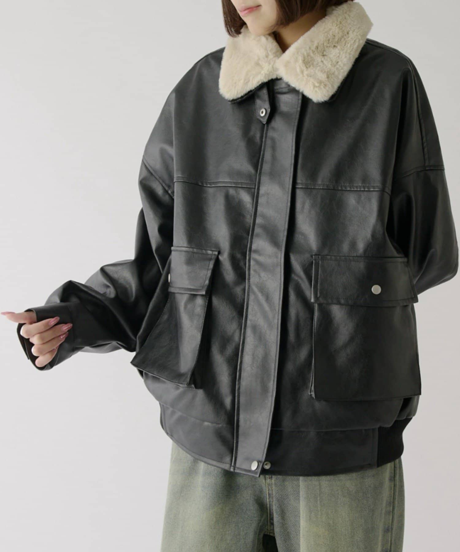 -goocy-(グーシー) ティペット付きレザーブルゾン