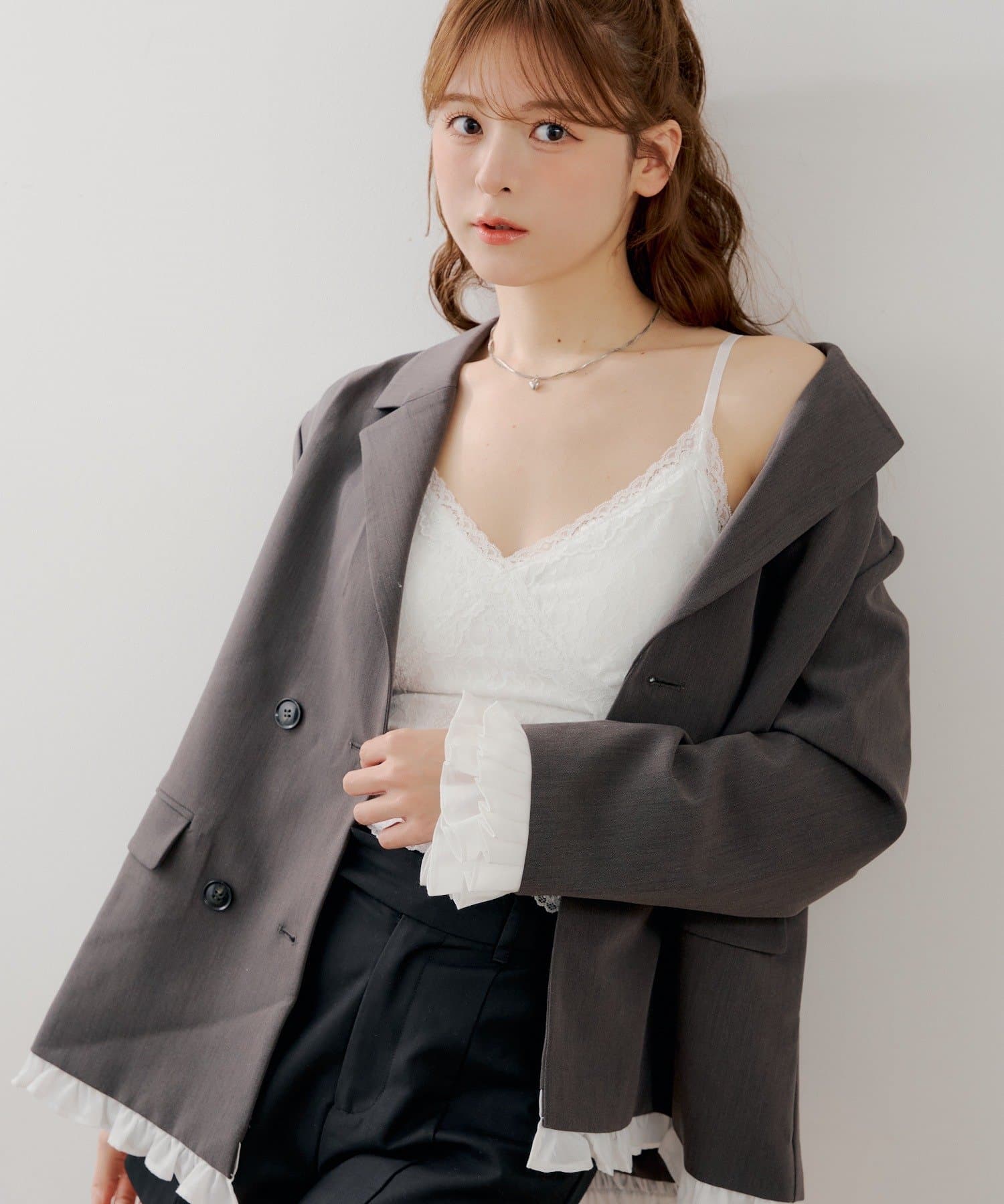 Chico(チコ) カップ付きレースリブキャミ