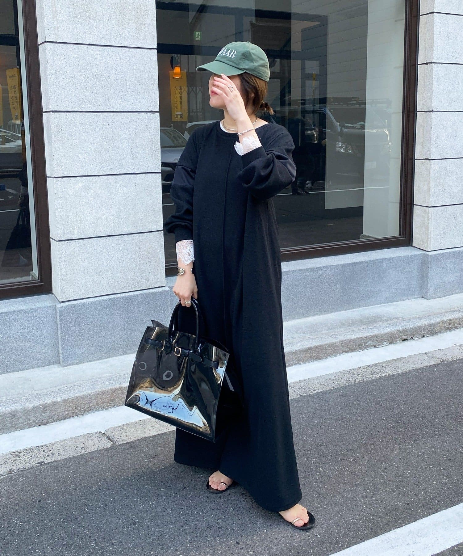 DOUDOU(ドゥドゥ) 【インフルエンサーSAKURA企画】リネンライクエアリー袖切替ワンピース