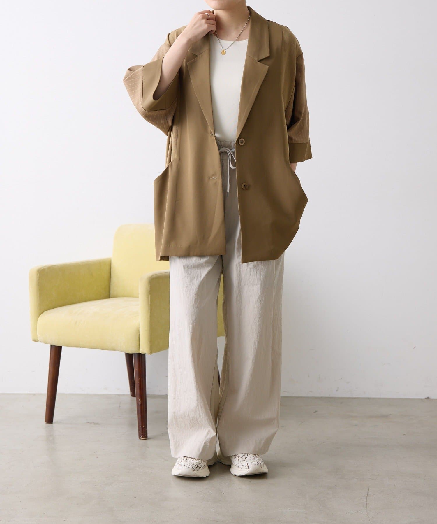 ear PAPILLONNER(イア パピヨネ) 《二の腕＆ヒップカバー/WEB限定カラーあり》切替半袖ジャケット【SUM1 STYLE(スミスタイル)】